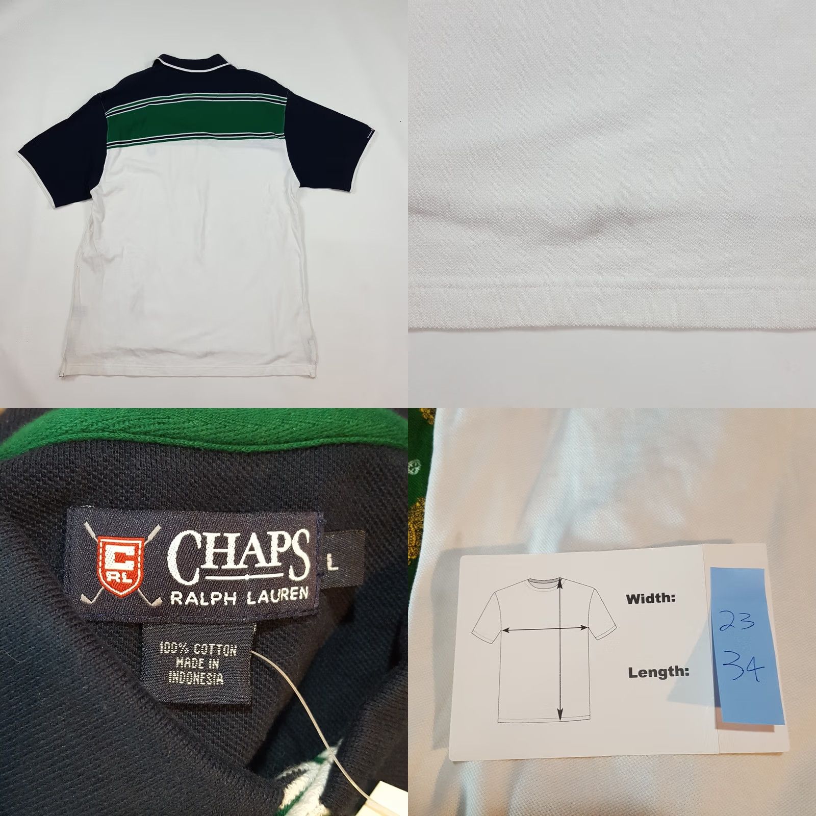 Ralph Lauren Vintage Ralph Lauren Chaps Green Striped Polo Shirt - Size L - Cotton Knits - Button Collar Polo - Short Sleeve - Mens - Casual, 90s, Preppy Size US L / EU 52-54 / 3 - 8 Thumbnail