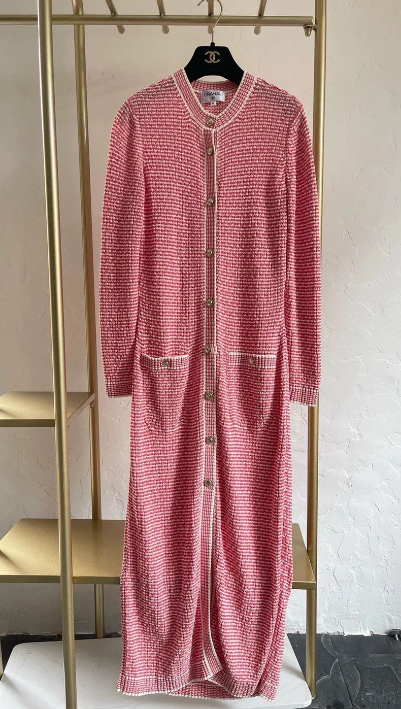 Chanel Chanel 21c red and white striped long cardigan coat Size XS / US 0-2 / IT 36-38 - 1 Thumbnail