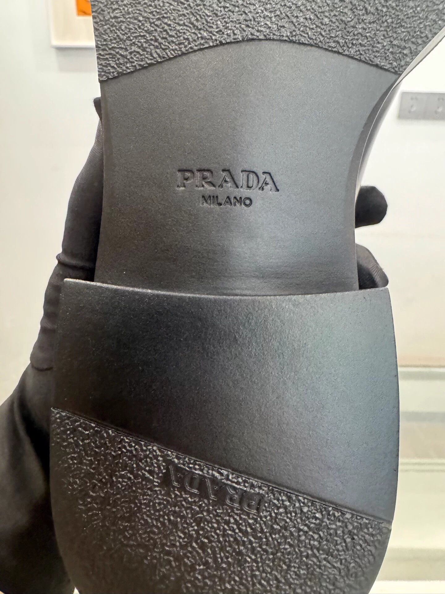 Prada Prada Women's Black Loafers 37.5 EU Silver Triangle Logo New Size US 6.5 / IT 36.5 - 7 Thumbnail