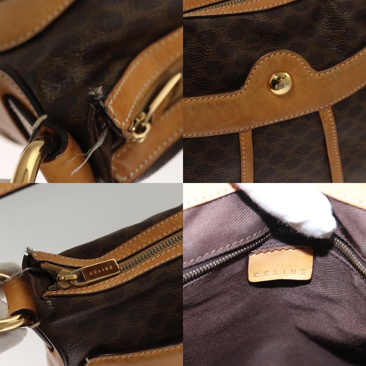 Celine CELINE Macadam Canvas Shoulder Bag Pvc Leather Brown Gold Size ONE SIZE - 11 Thumbnail
