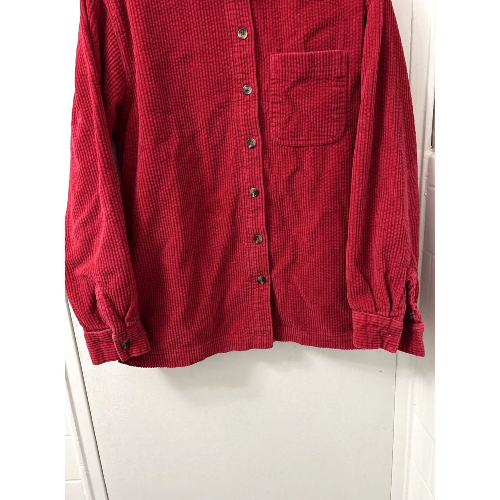 Vintage L.L. Bean Corduroy Shirt Womens XS Red Plaid Lined Button Down L/S Basic Casual Workwear Shirt Mens Girls Size XS / US 0-2 / IT 36-38 - 3 Thumbnail