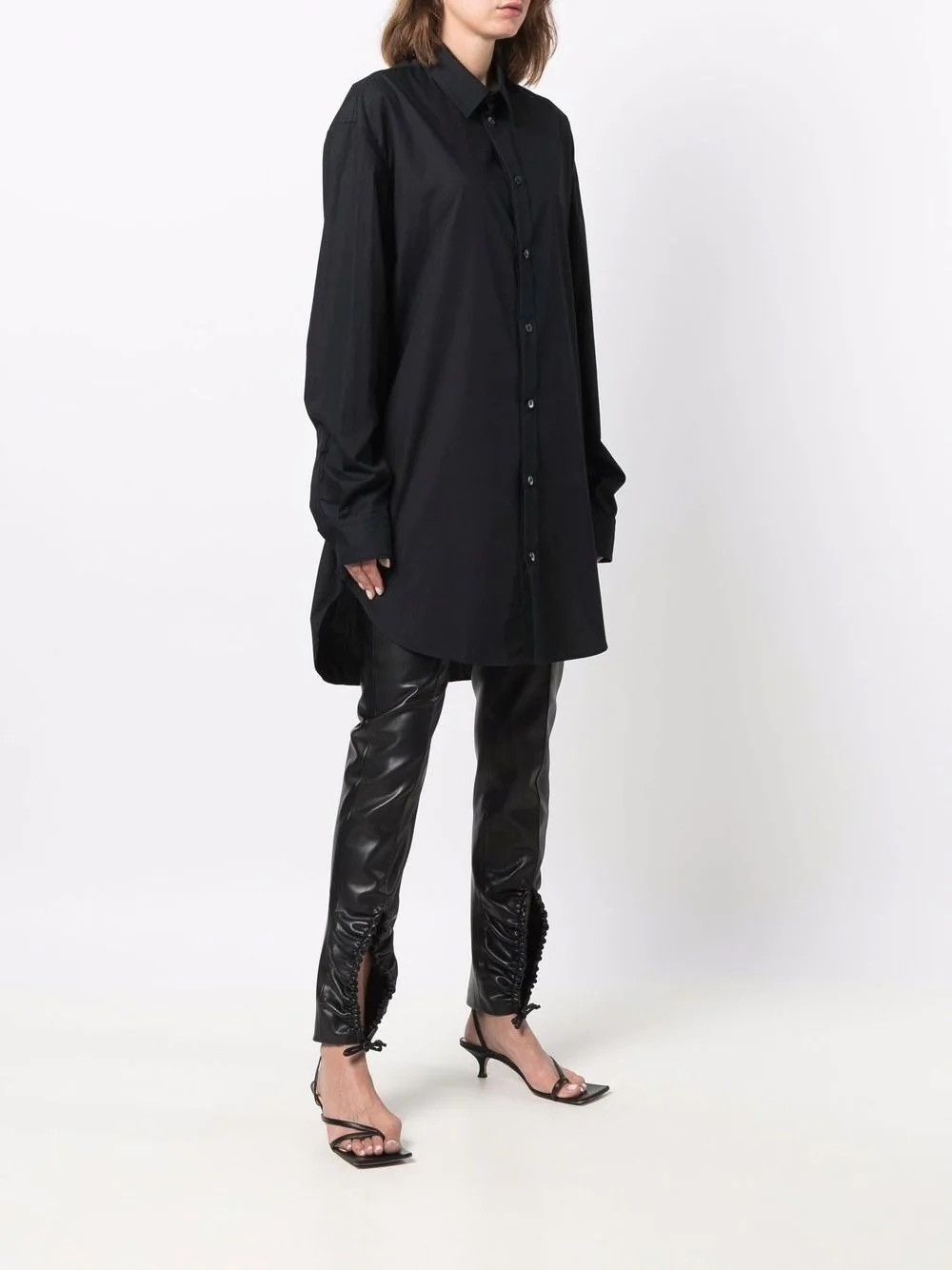 image of Ann Demeulemeester Final $900 Alla Slouchy Black Cotton Shirt, Men's (Size Medium)
