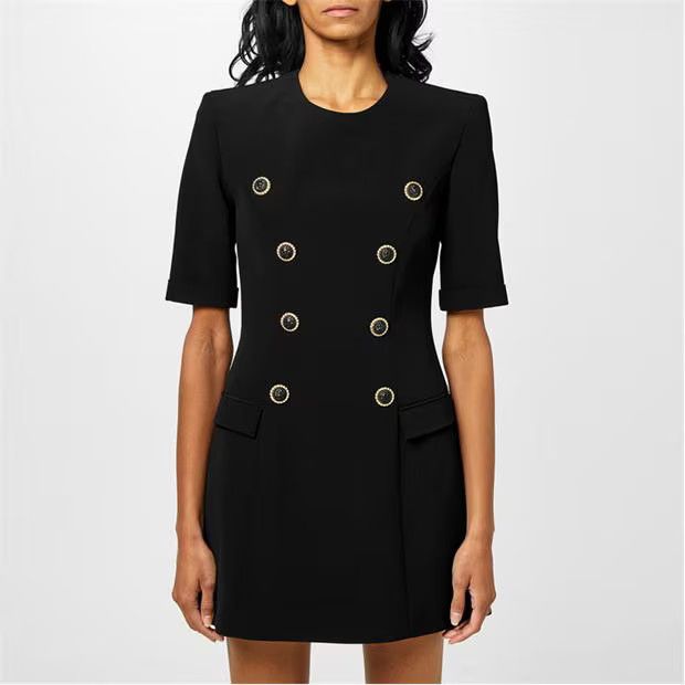 Balmain o1g2r1mq0924 Buttoned Crepe Dress in Noir Size XS / US 0-2 / IT 36-38 - 3 Thumbnail