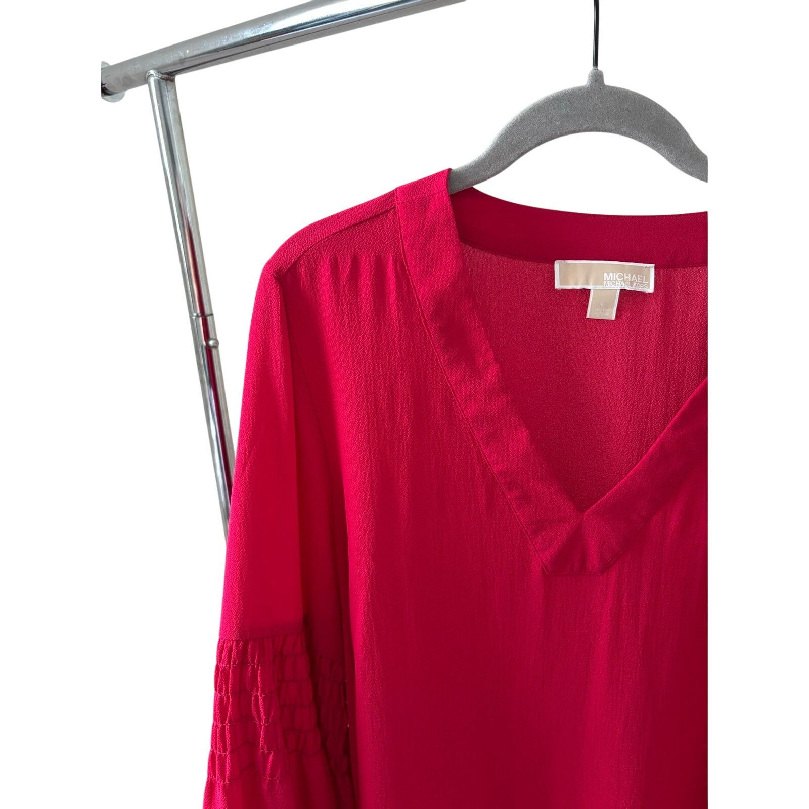 Michael Kors Michael Kors Red V-Neck Blouse Womens Large Long Sleeve Size L / US 10 / IT 46 - 4 Thumbnail