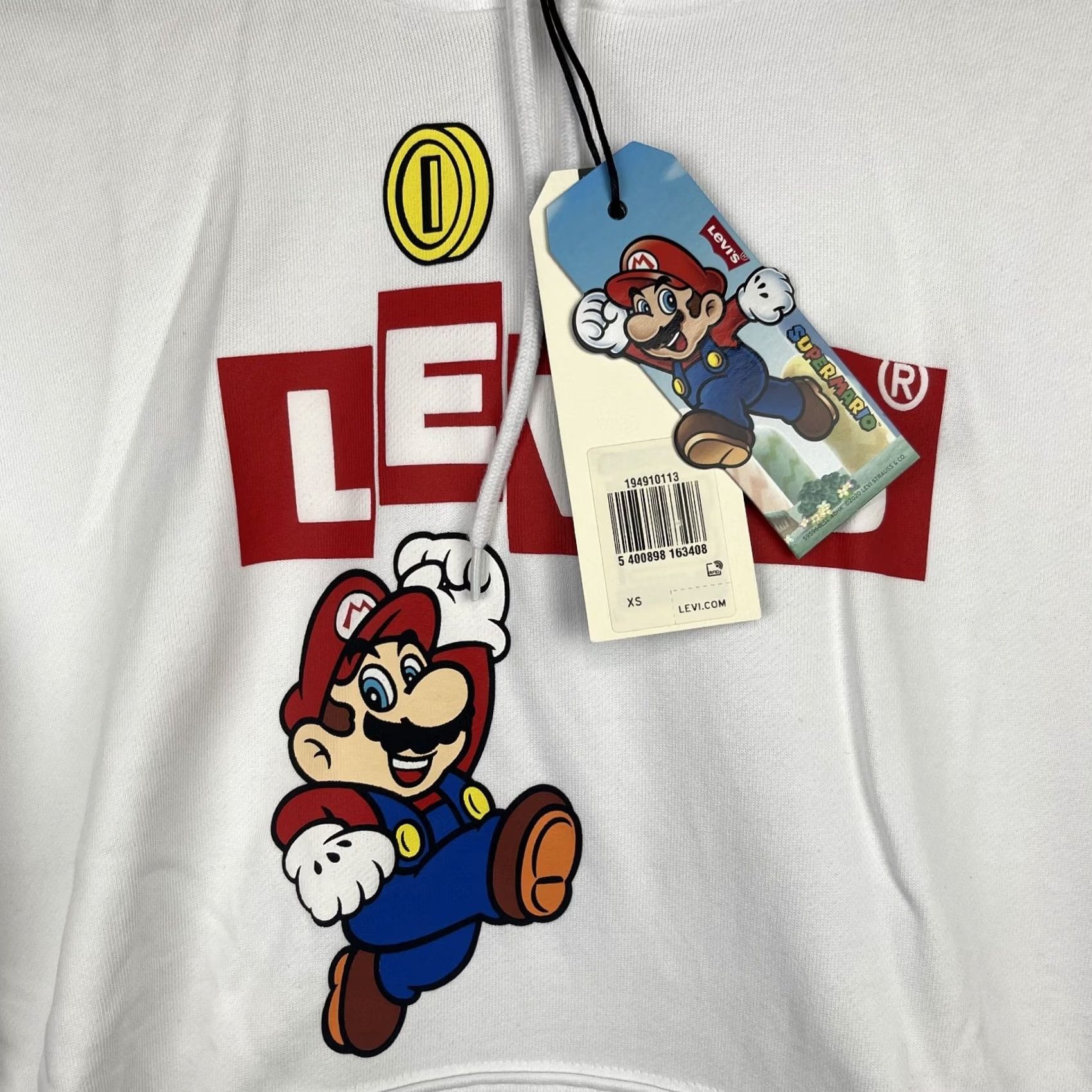 Levi's VINTAGE Super Mario Sweater Levi's White Hoodie Mens XS Graphic Print Hooded Pullover Logo 80s 90s Cartoon Retro Mens Size US XS / EU 42 / 0 - 5 Thumbnail