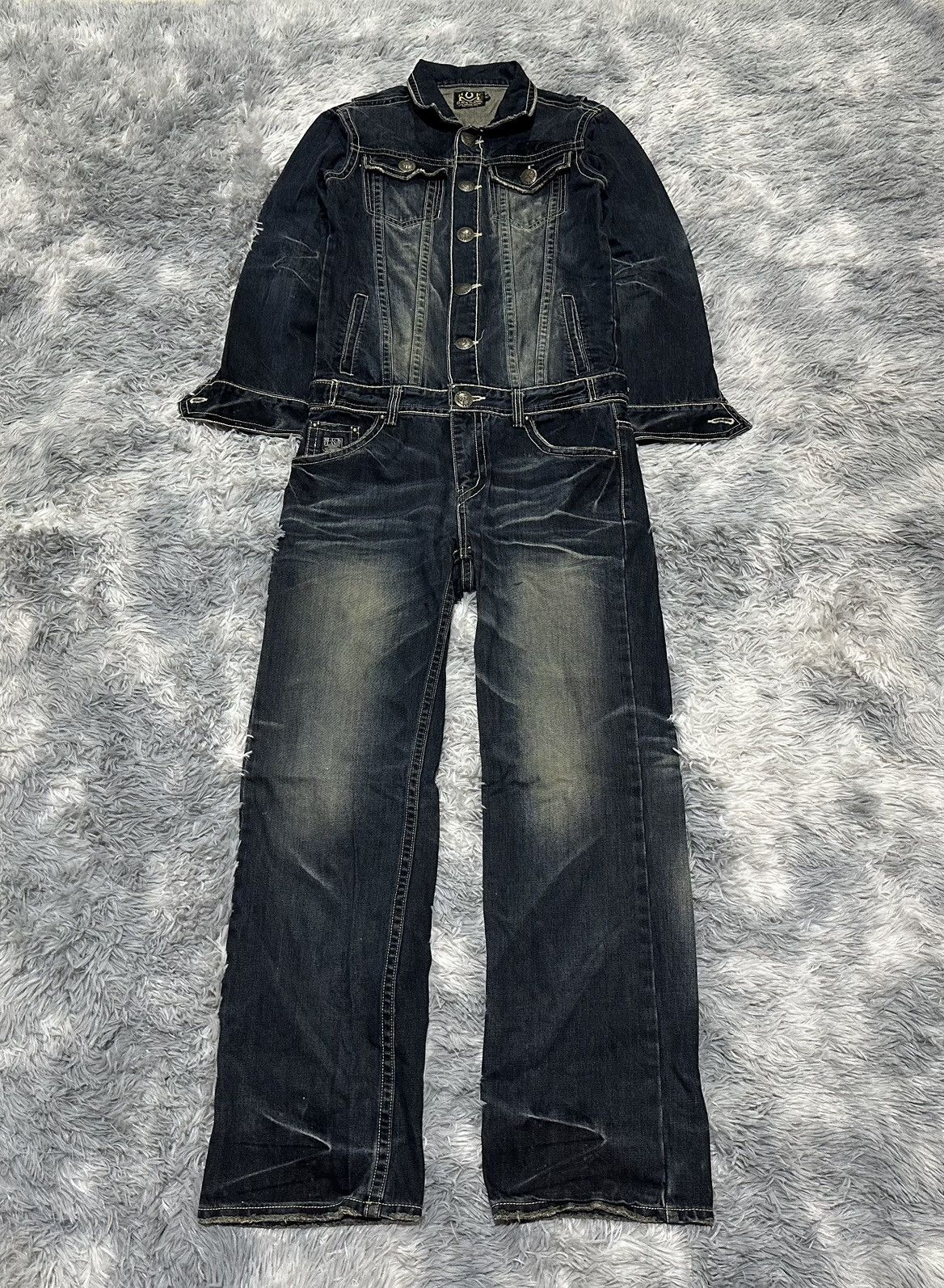 Japanese Brand 🔥Sick Y2K Black Flame Overalls Denim Size US 34 / EU 50 - 7 Thumbnail