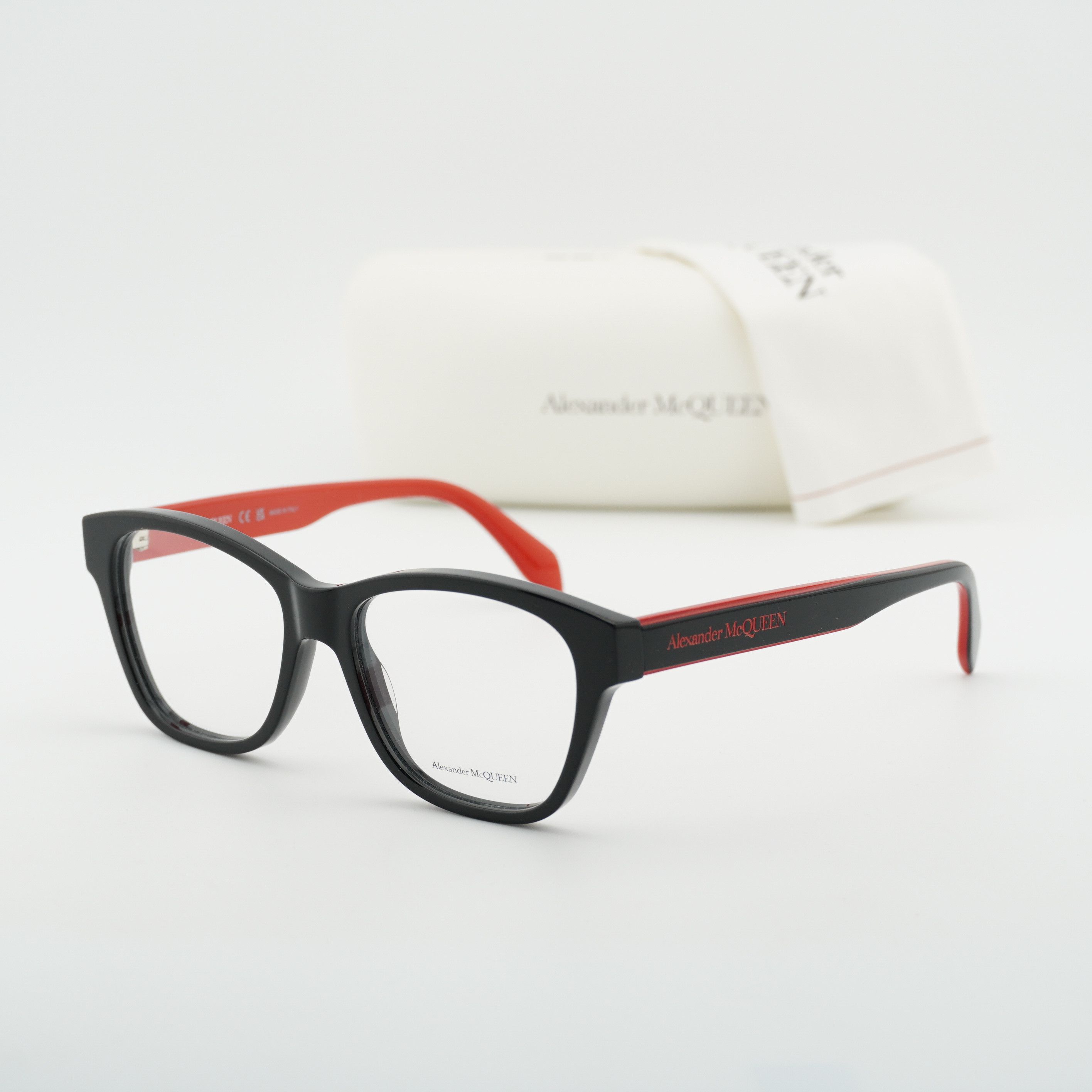 Alexander McQueen Alexander McQueen AM0306O 003 Eyeglasses Black/Red 52mm Size ONE SIZE - 1 Thumbnail