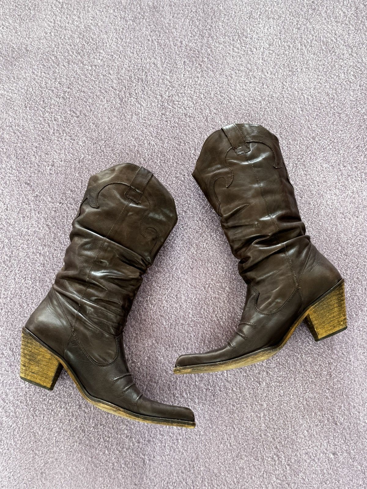 Japanese Brand Y2K 00’s Glamour Leather Cowboy Avant Garde Boots Size US 7.5 / IT 37.5 - 1 Thumbnail