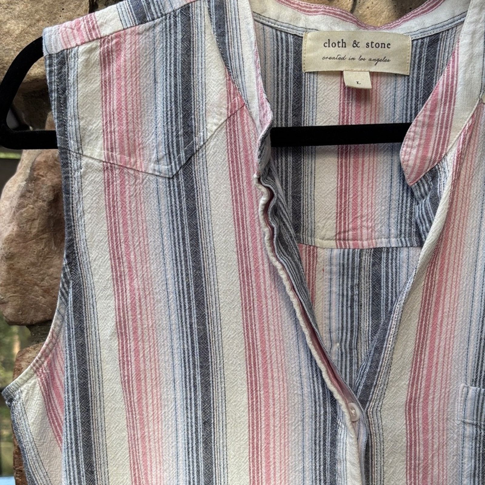 Anthropologie Anthropologie L Cloth & Stone Blue Pink Striped Mini Dress Size L / US 10 / IT 46 - 7 Thumbnail
