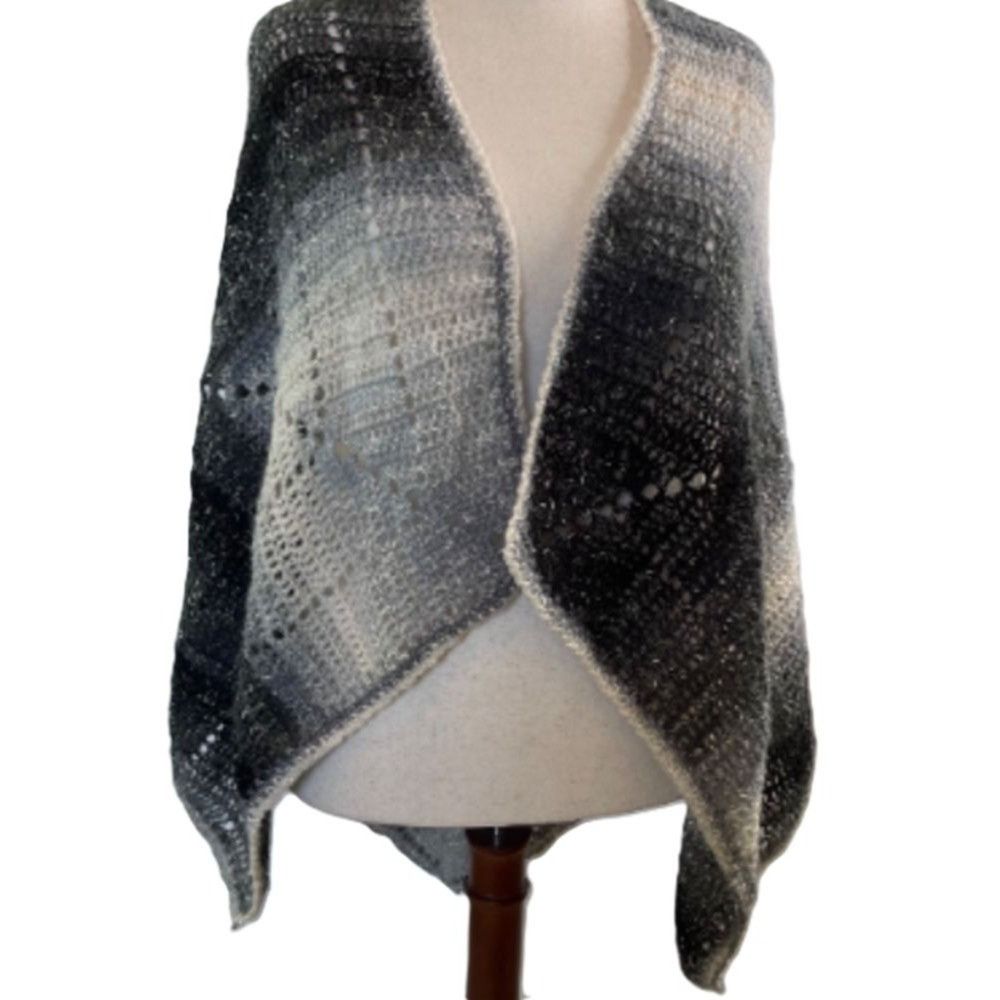 Handmade Crochet Wrap Open Front Ruana Shawl Style Gray Shades Soft A Size ONE SIZE - 3 Thumbnail