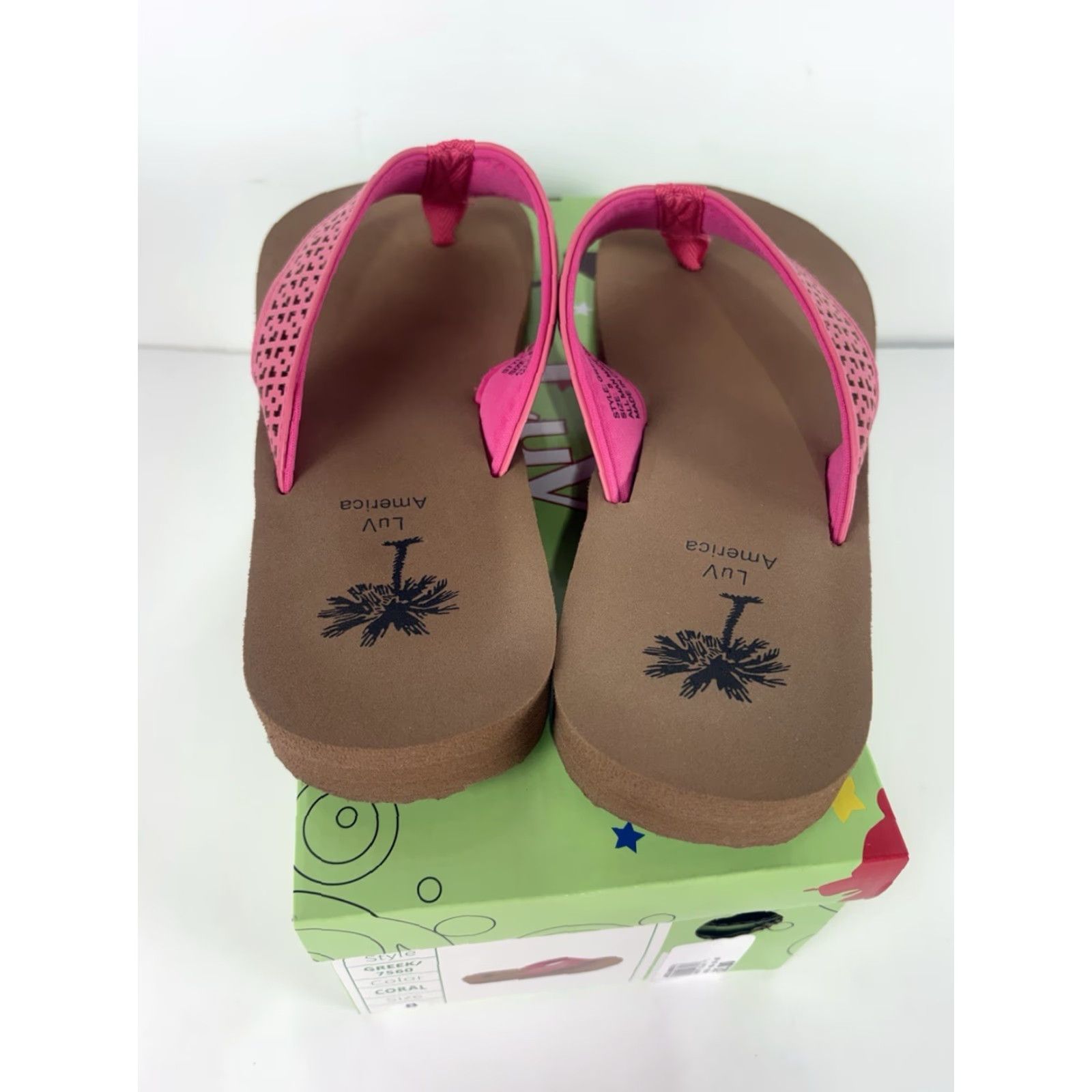 Vintage Luv America Greek Pink Flip Flops Womens Size 8 Sandal Casual Travel Workwear Slip On Flat Size US 8 / IT 38 - 3 Thumbnail