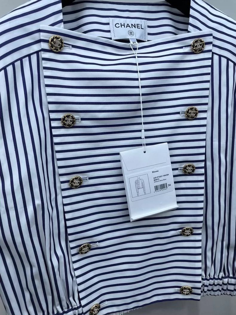 Chanel Chanel Blue and White Striped Doublebreasted Top -2505 Size US S / EU 44-46 / 1 - 3 Thumbnail