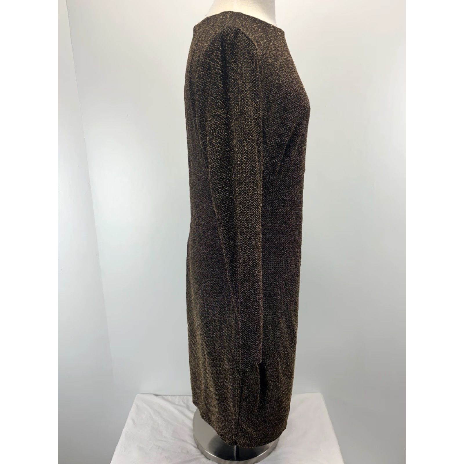 Ralph Lauren Lauren Ralph Lauren Draped Shift Dress Womens 14W Plus Black Gold Metallic Knee Length Long Sleeve Round Neck Zip Ruched Stretch Party Formal Womens Size XL / US 12-14 / IT 48-50 - 4 Thumbnail