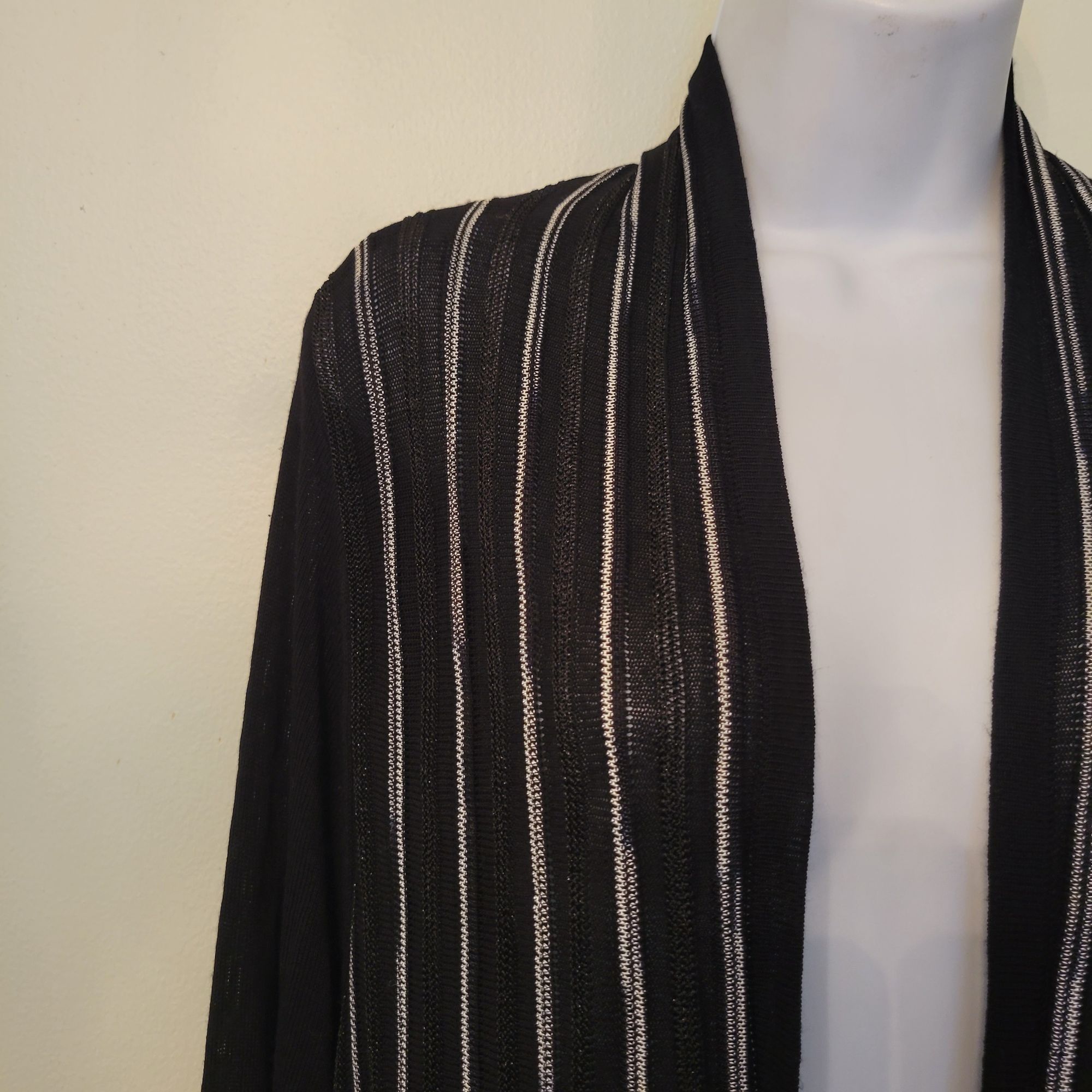 Chicos Chicos Travelers 2 Black Stripe Open Front Long Duster Cardi Size L / US 10 / IT 46 - 2 Thumbnail