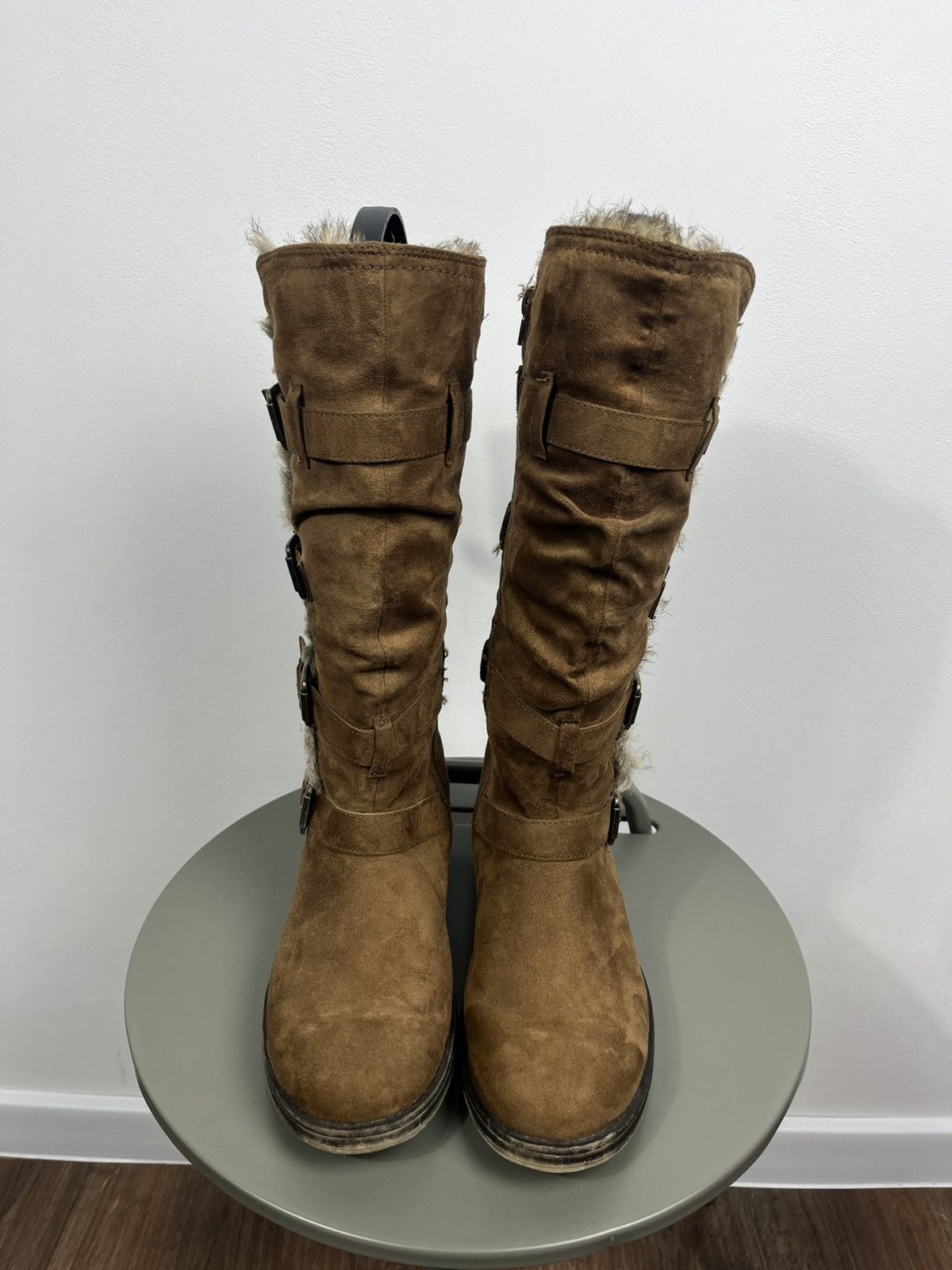 Other Women’s Suede Buckle Knee High Boots Faux Fur Biker EU 40 Size US 9 / IT 39 - 4 Thumbnail