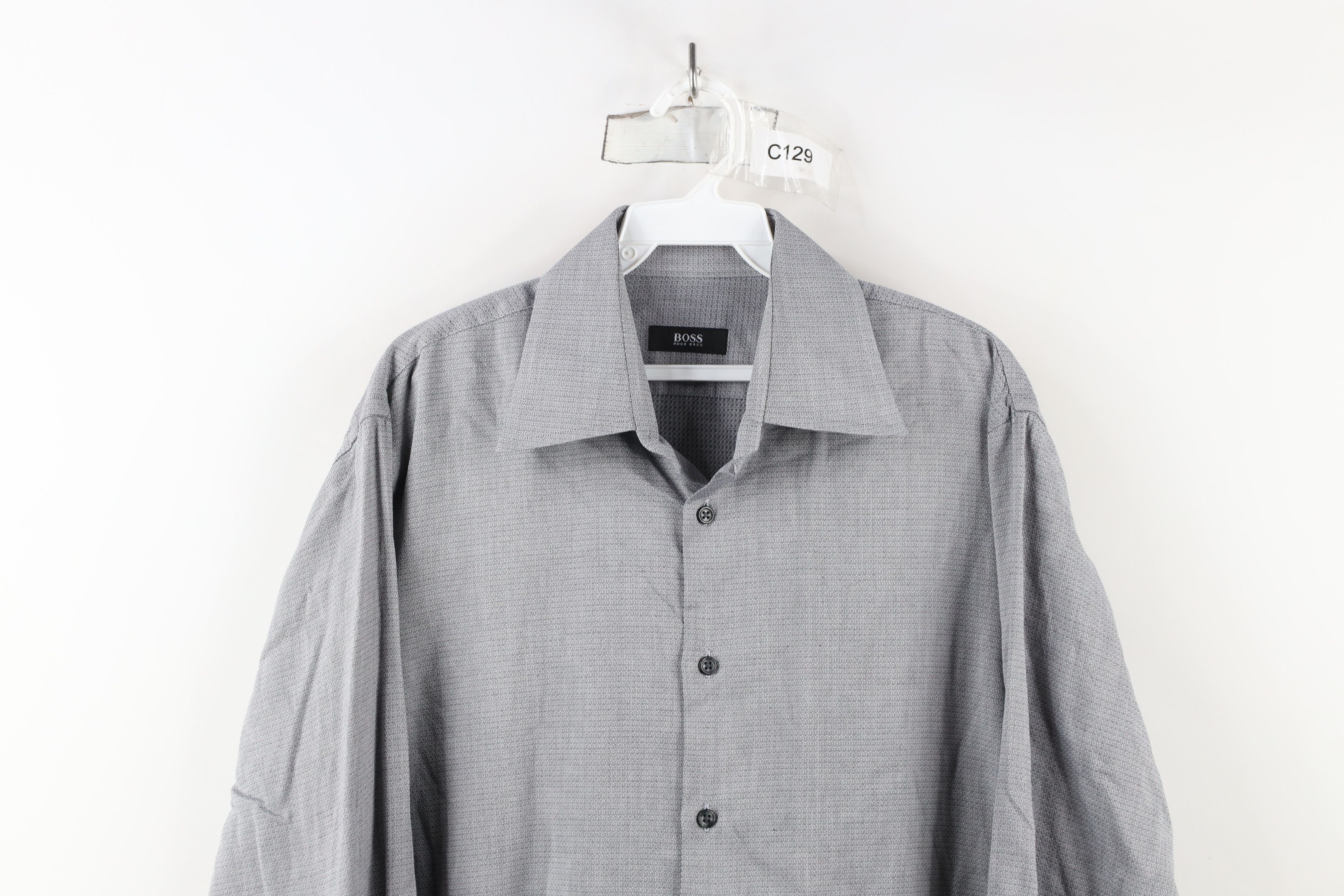 Hugo Boss × Vintage Vintage Hugo Boss Geometric Collared Button Dress Shirt Gray Size US M / EU 48-50 / 2 - 2 Thumbnail