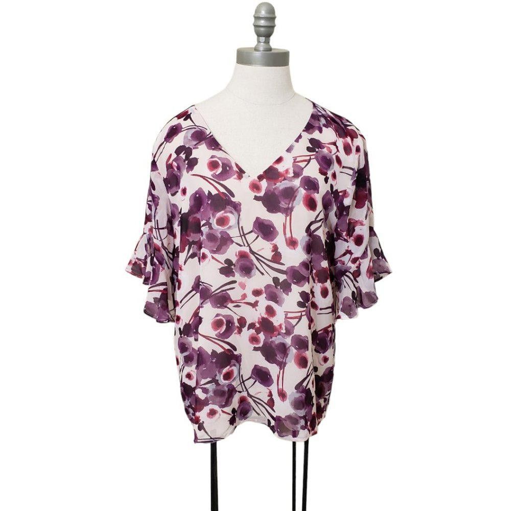 Calvin Klein CT420 Calvin Klein Ladies Purple & Beige Floral Blouse L Size L / US 10 / IT 46 - 1 Thumbnail