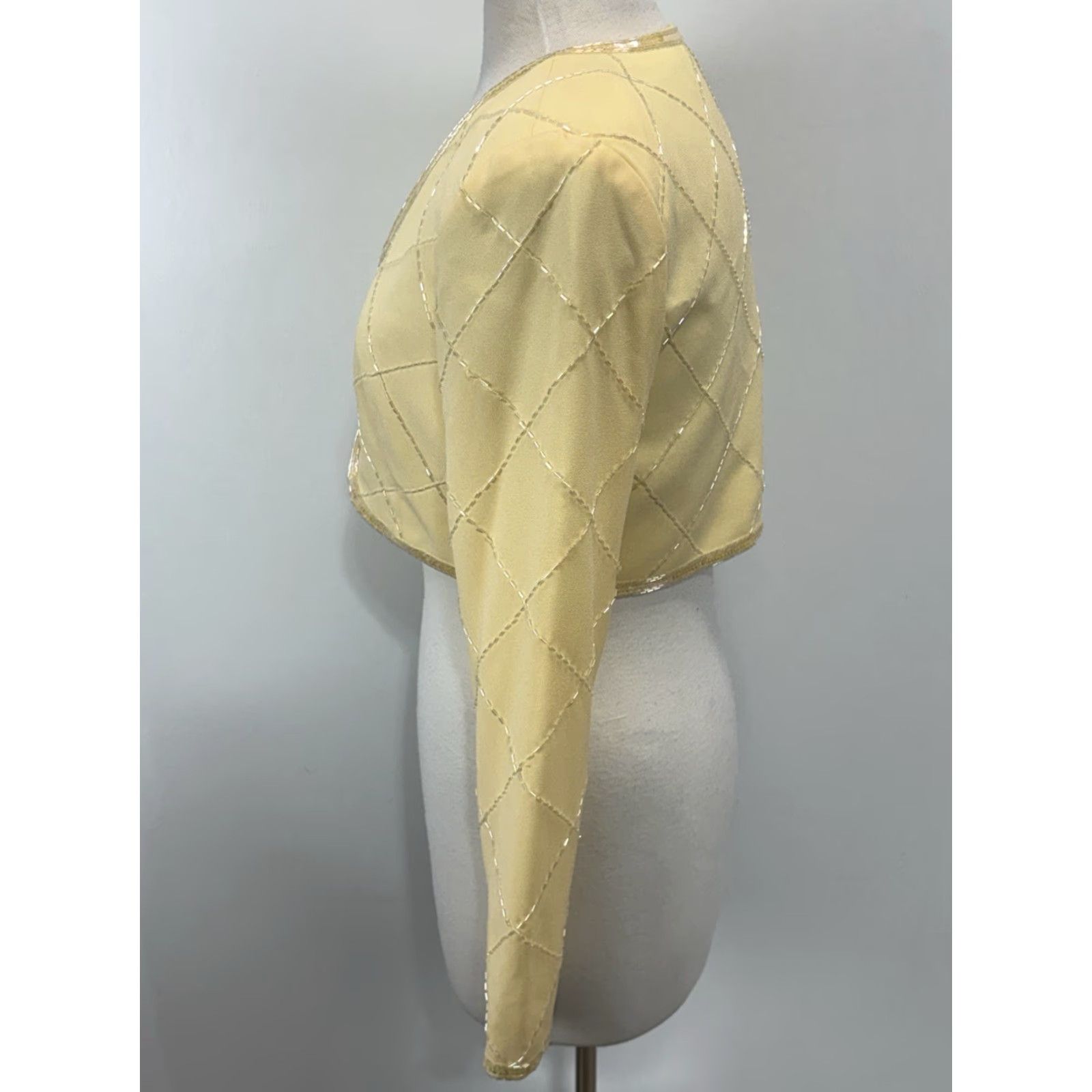 Vintage VINTAGE Lillie Rubin Bolero Jacket Sz 6 Women’s Yellow Beaded Lined Short 90s Size M / US 6-8 / IT 42-44 - 2 Thumbnail
