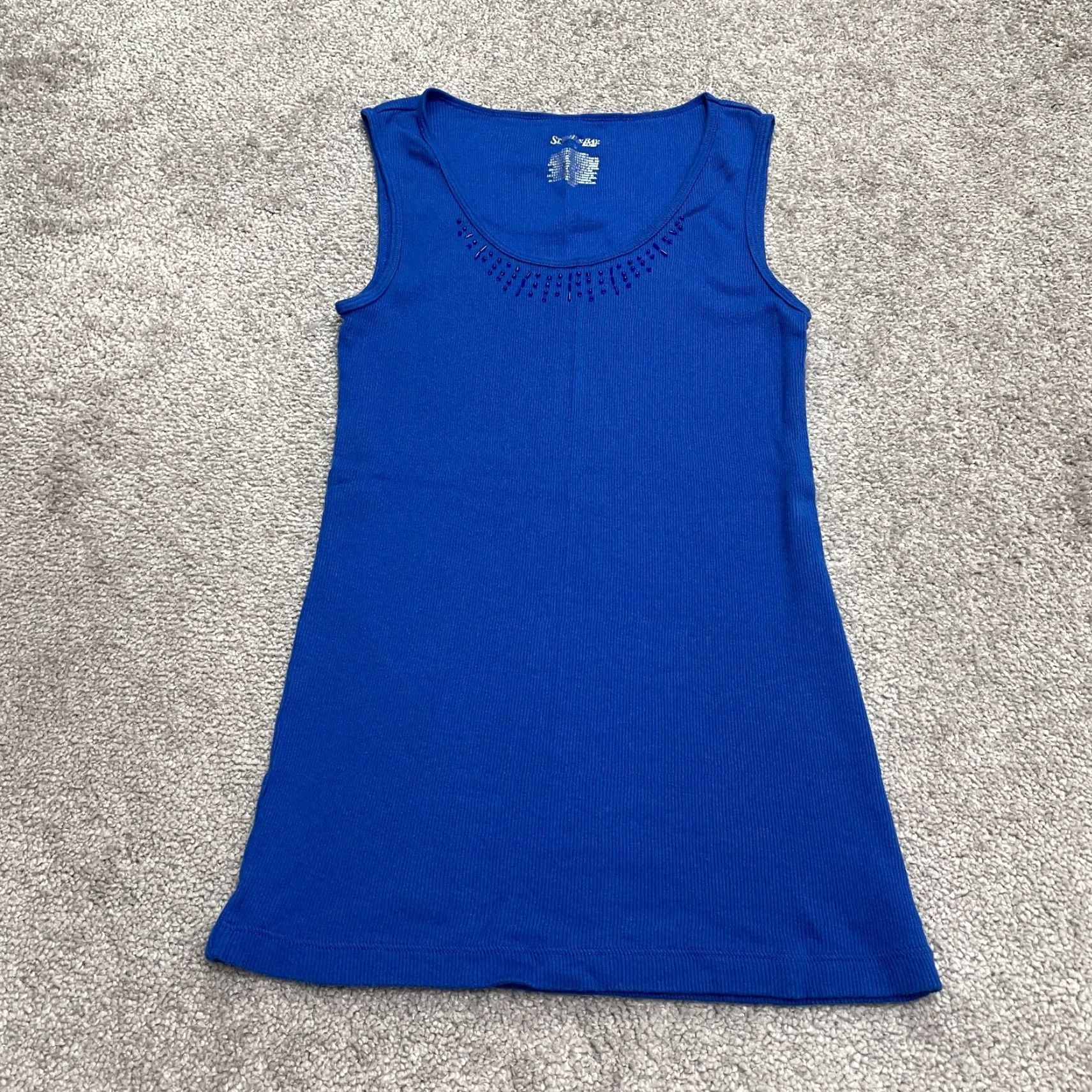 Vintage St. John's Bay Beaded Knitted Tank Top Womens Small Royal Blue Cotton Stretch Size S / US 4 / IT 40 - 2 Thumbnail
