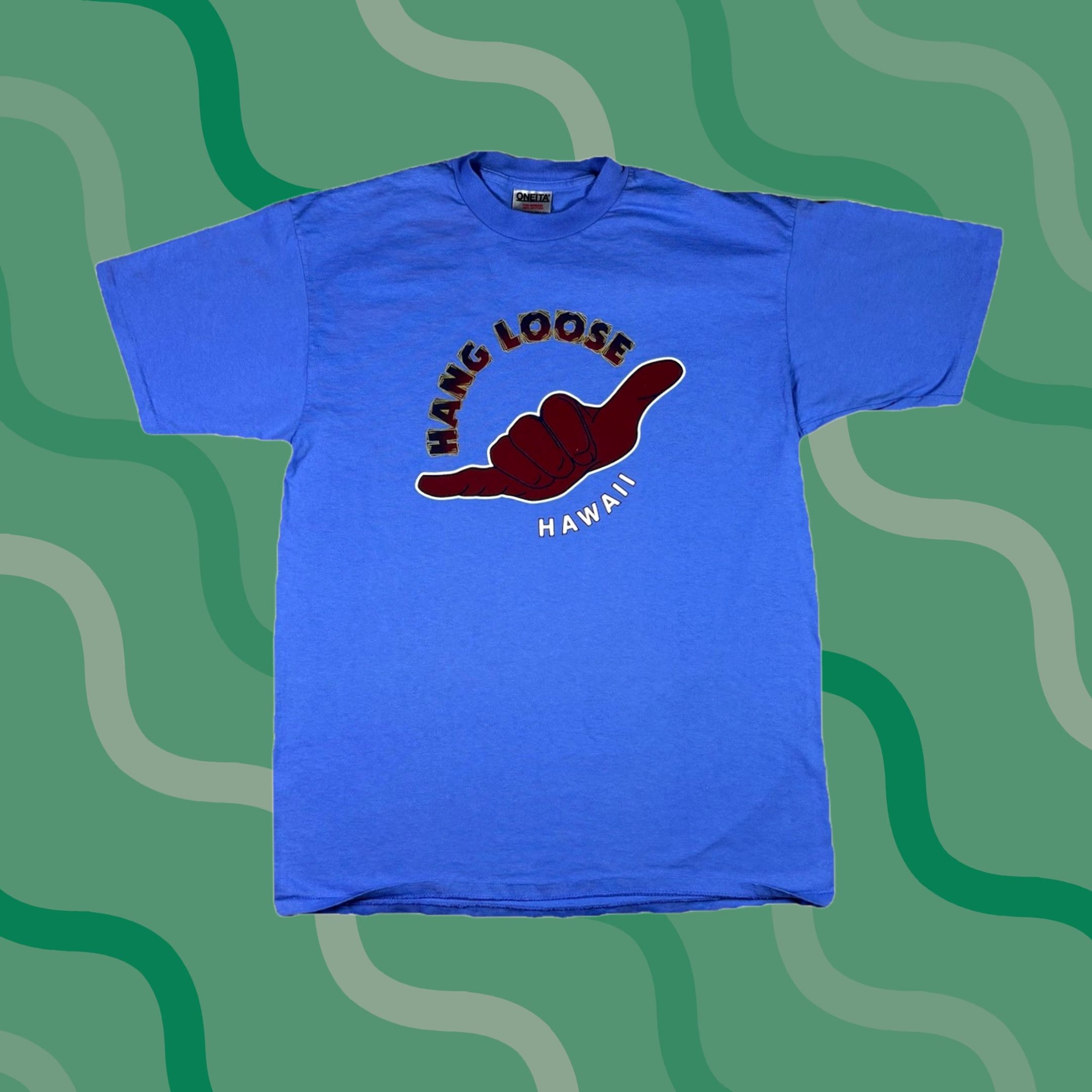 Vintage VINTAGE Hang Loose Hawaii T Shirt Surf Single Stitch 90s XL Blue Cotton Knit Short Sleeve Crew Neck Oneita Stitch Men Mens H Size US XL / EU 56 / 4 - 1 Thumbnail