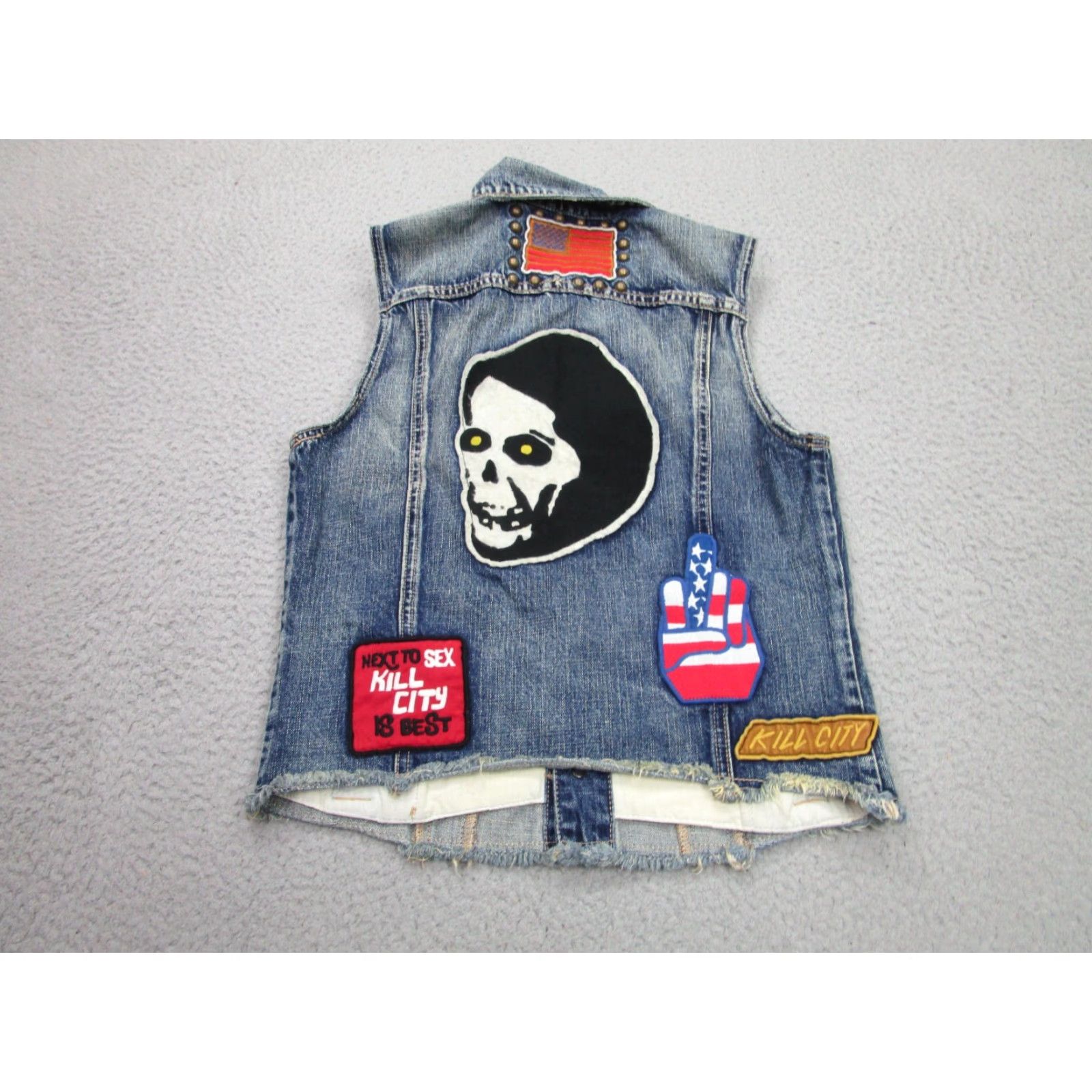 Denime Kill City Vest Womens M Blue Denim Sleeveless Jacket Jean Studded Punk Goth Size 32" / US 10 / IT 46 - 2 Thumbnail
