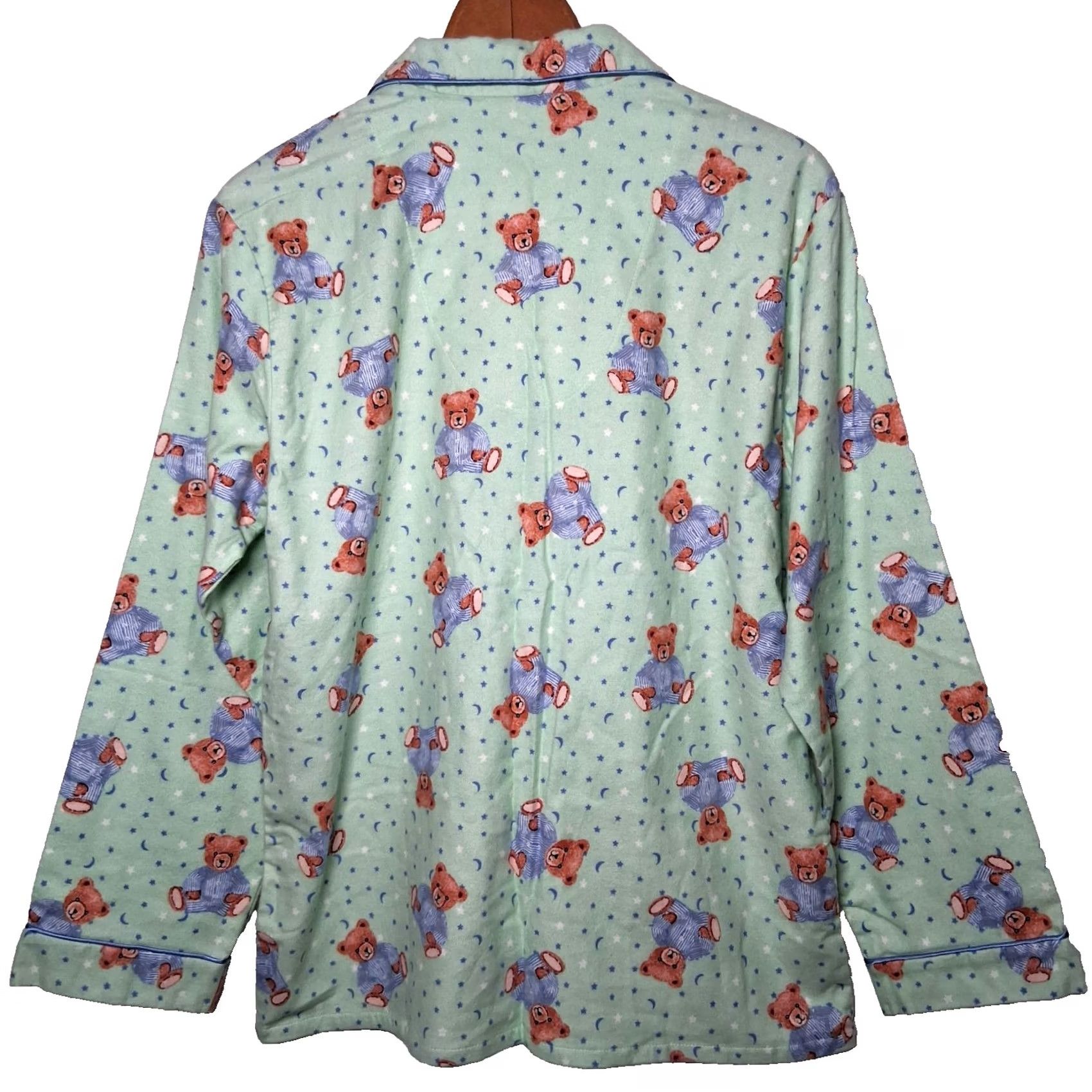 Moonstar Anna New York Flannel Pajama Shirt Small Green Teddy Bears Moon Stars Size S / US 4 / IT 40 - 2 Thumbnail