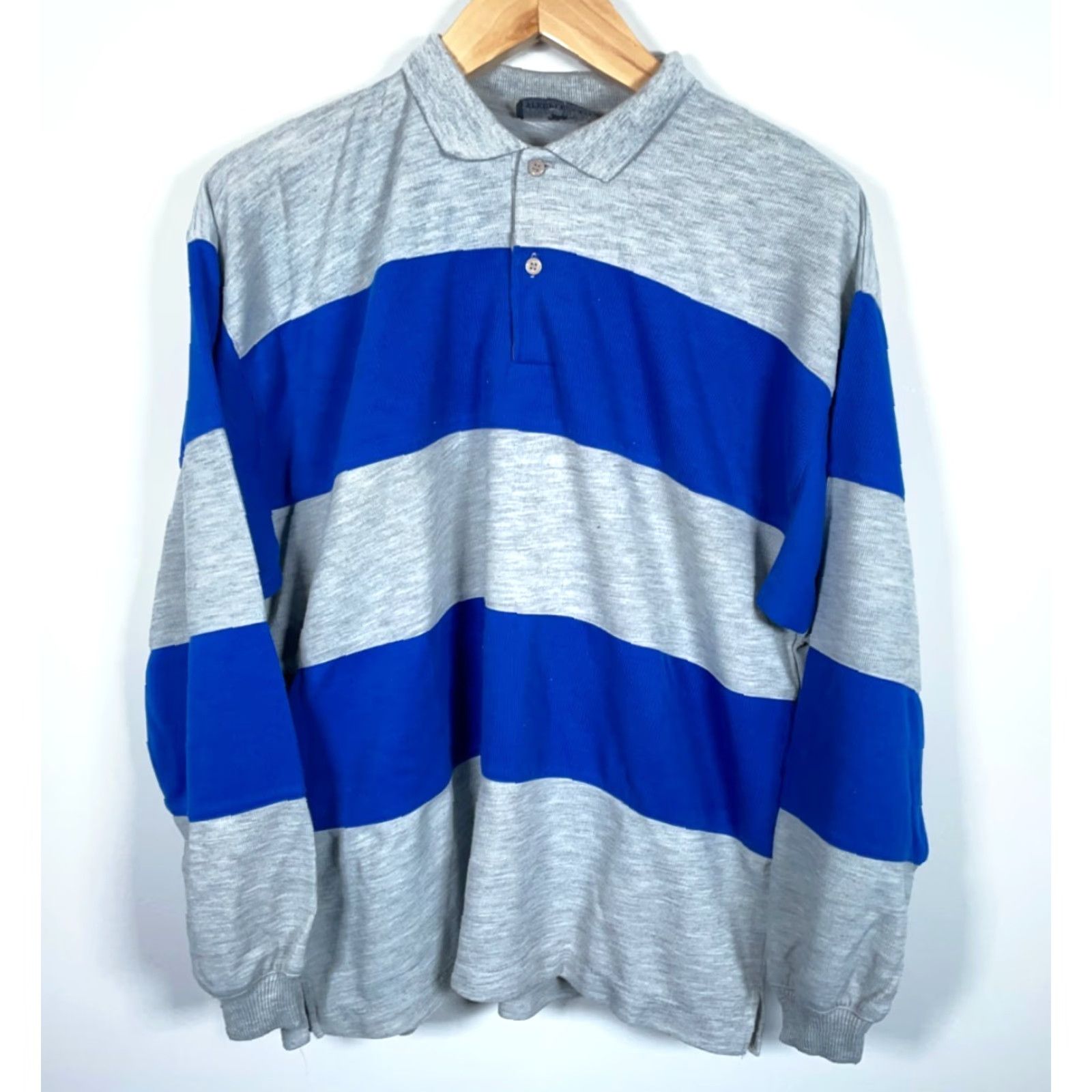 Vintage VINTAGE 90s 80s Steeplechase Long Sleeve Polo Shirt Men's L Gray Blue Stripe Casual Polo Shirt Mens Large Striped Rugby Shirt Size US L / EU 52-54 / 3 - 2 Thumbnail