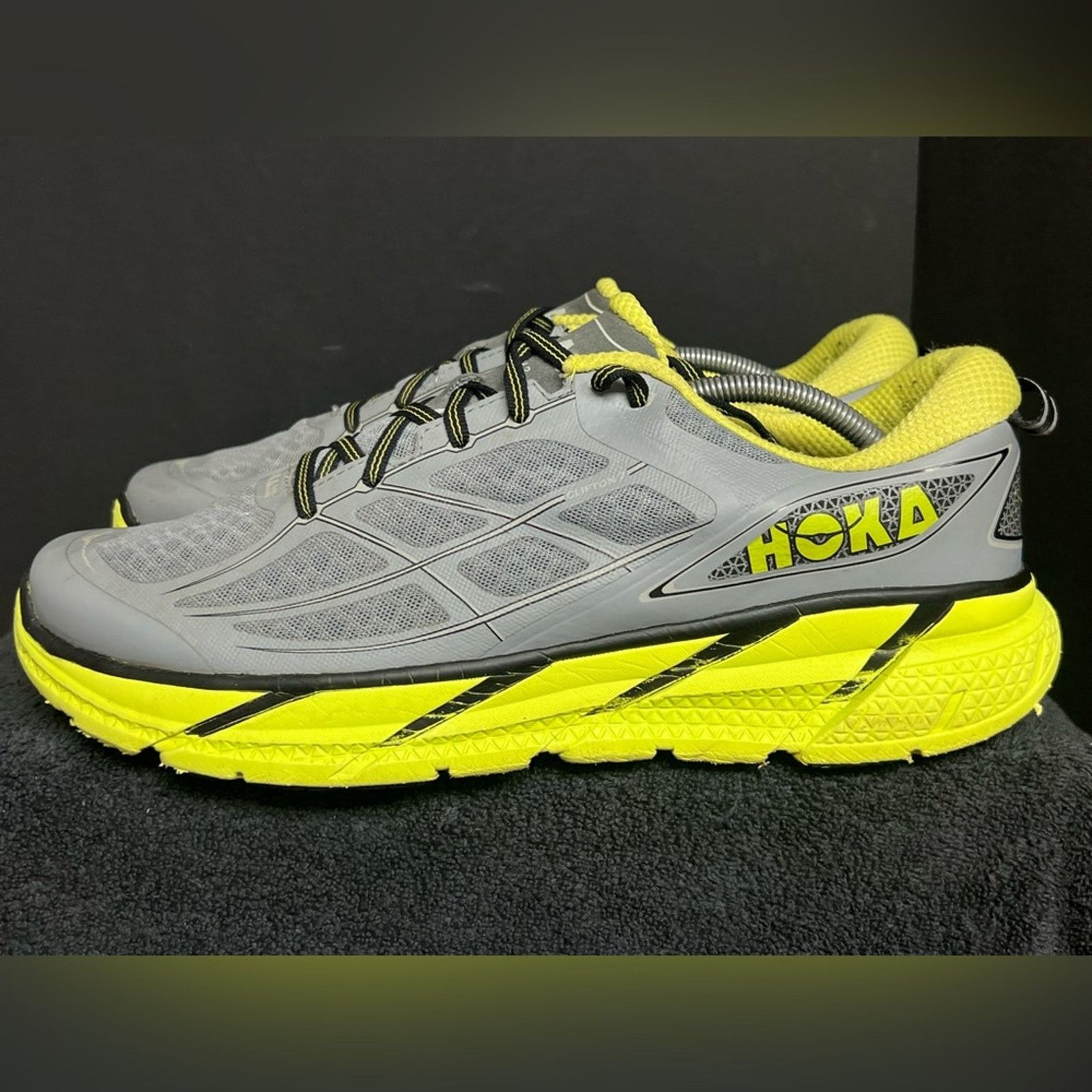 Hoka Hoka Clifton 2 Men’s 13 Grey Acid Yellow Running Shoes EUC Size US 13 / EU 46 - 1 Thumbnail