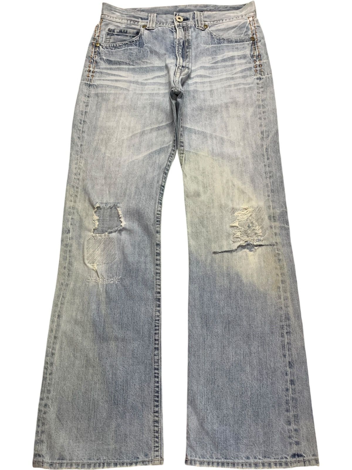 Japanese Brand Vintage Japanese Brand Light Wash Distressed Bootcut Jeans Size US 33 - 1 Thumbnail