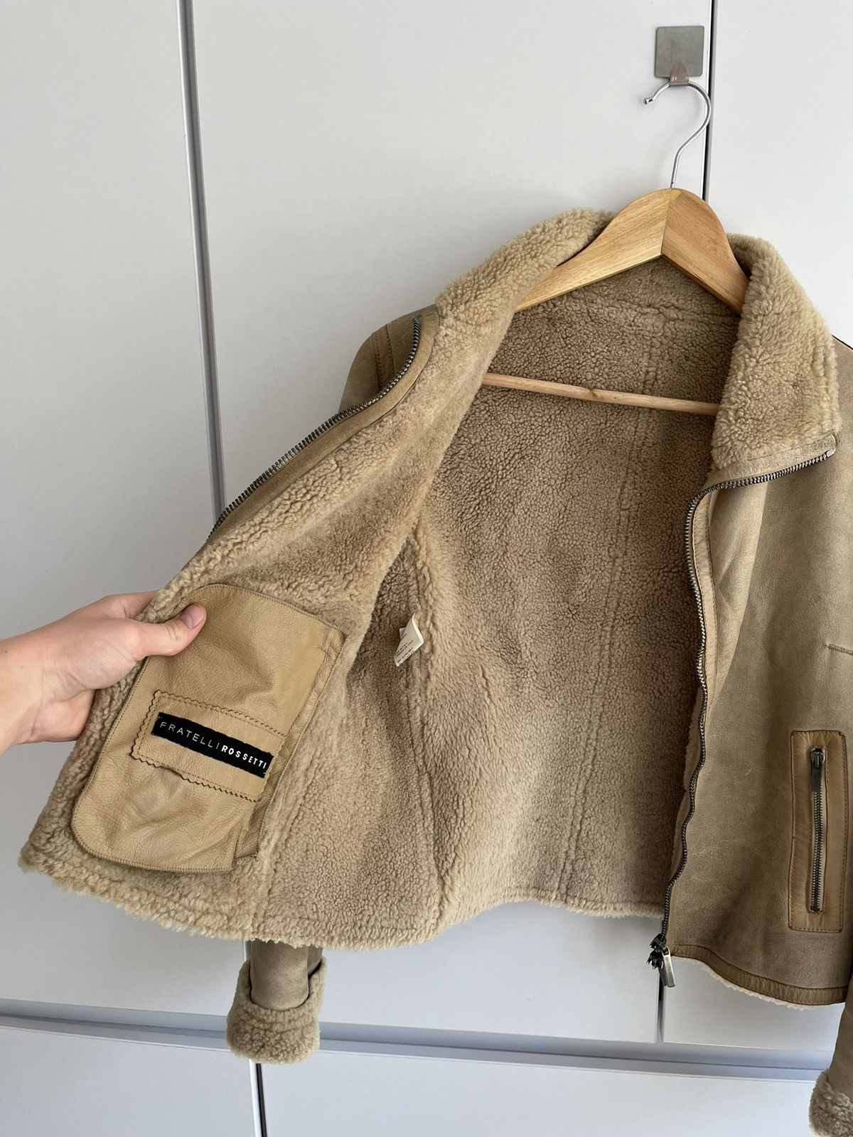 If Six Was Nine × Japanese Brand Distressed Leather Faux Beige Biker Jacket Fratelli Rossetti Size S / US 4 / IT 40 - 2 Thumbnail