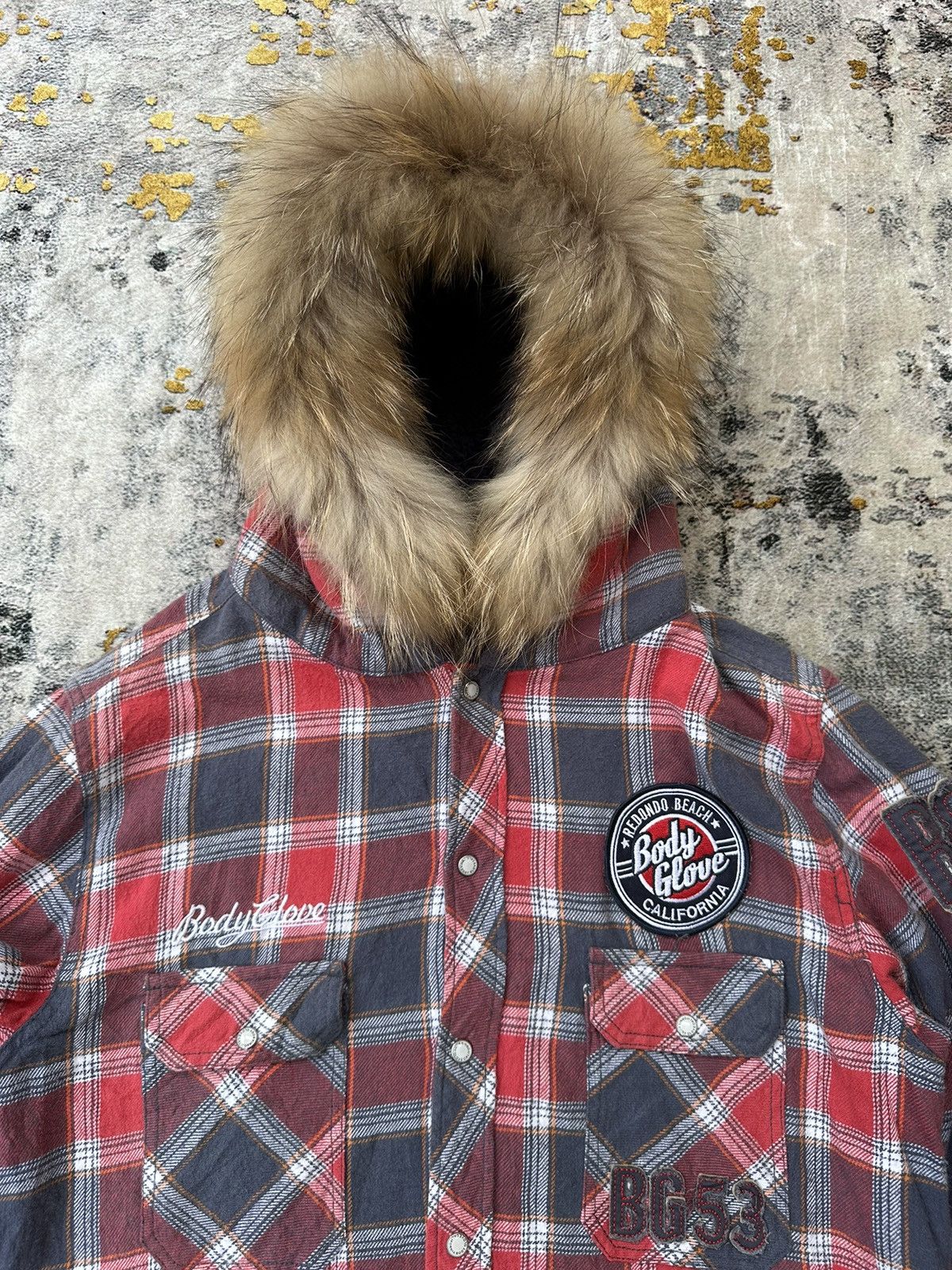 20471120 2000s SURF STYLE BG53 FUR HOODIE TARTAN Y2K LGB STYLE Size US L / EU 52-54 / 3 - 4 Thumbnail