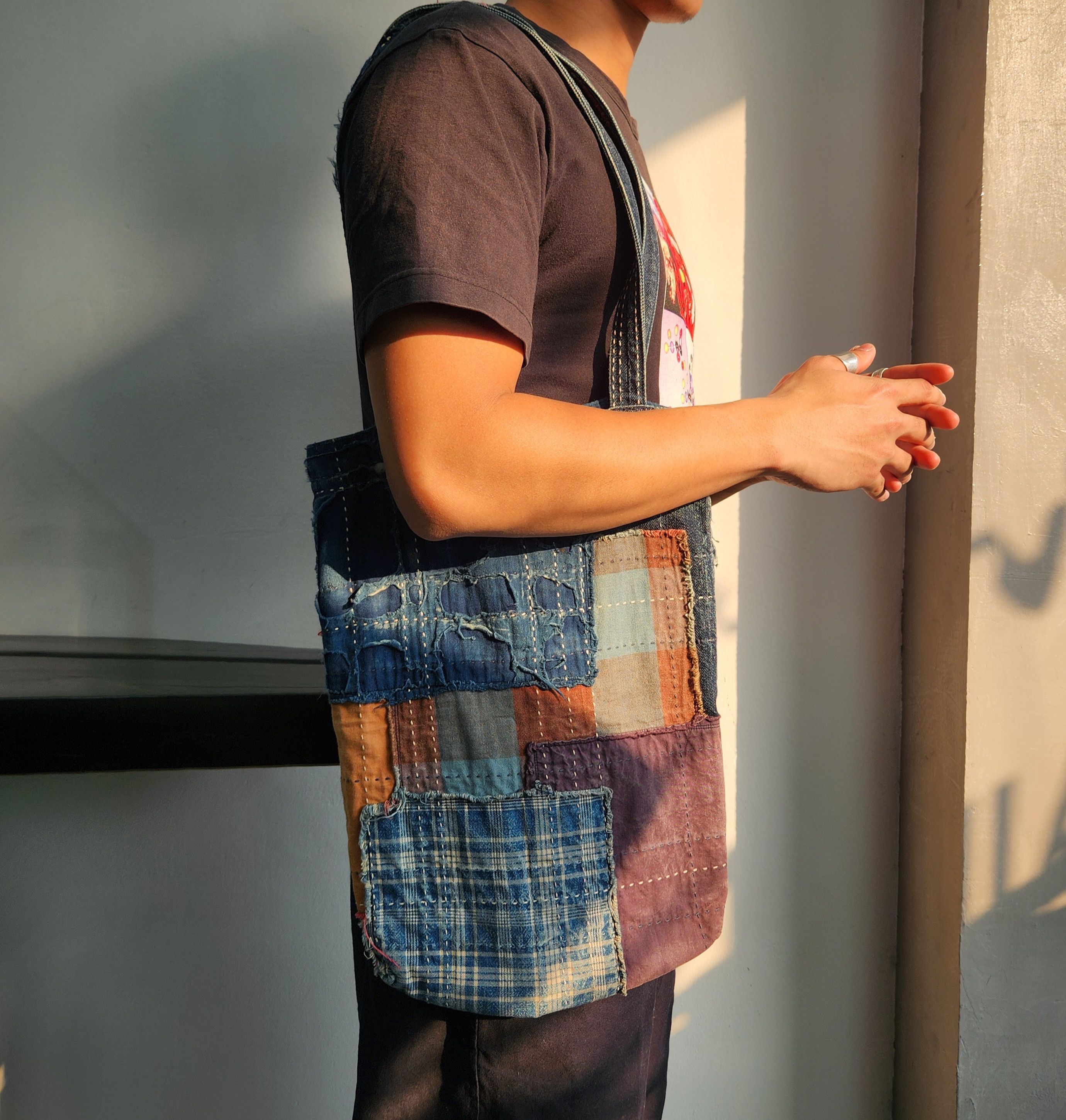 KUON SASHIKO VINTAGE BAG 1of1（First time doing this on a hat 