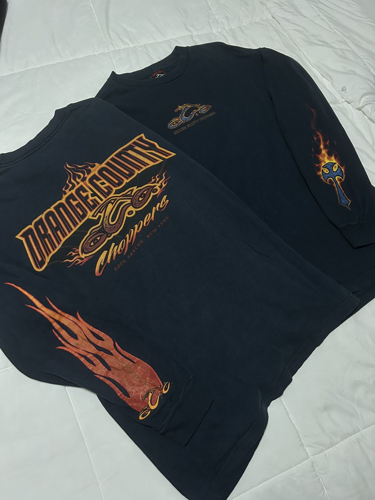 West Coast Choppers Orange County Choppers Cross Flame Longsleeve Navy Biker Tee Size US L / EU 52-54 / 3 - 9 Thumbnail