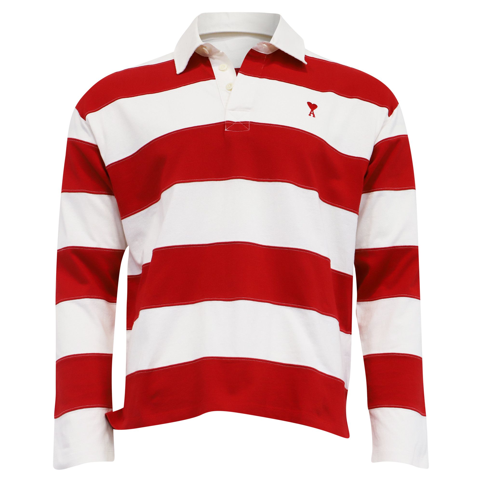 AMI Ami Striped Ami de Cœur Long Sleeve Polo Shirt in Red and W Size US XXL / EU 58 / 5 - 1 Thumbnail