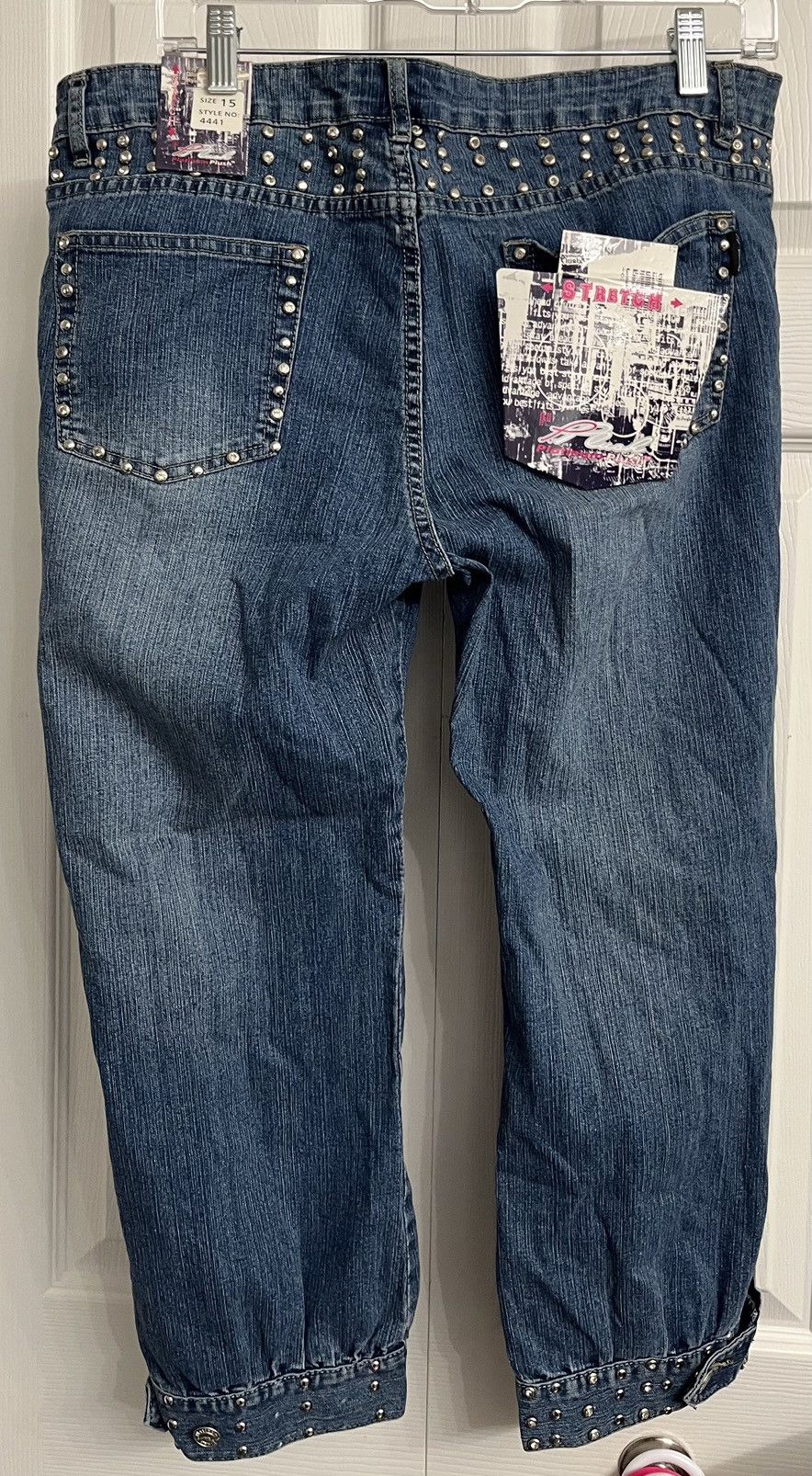 Vintage Platinum Plush Studded Denim XL Jacket, Size 15 Capri Pants Size 36" / US 14 / IT 50 - 11 Thumbnail