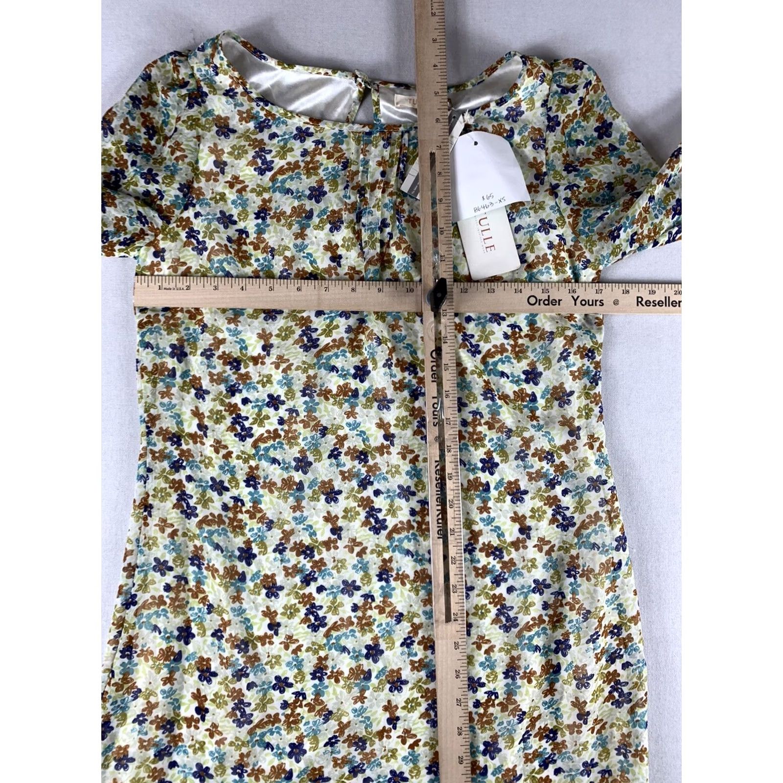 Vintage TULLE DRESS WOMENS XS SHEER BEIGE PURPLE FLORAL LONGSLEEVE FLARE Size XS / US 0-2 / IT 36-38 - 5 Thumbnail