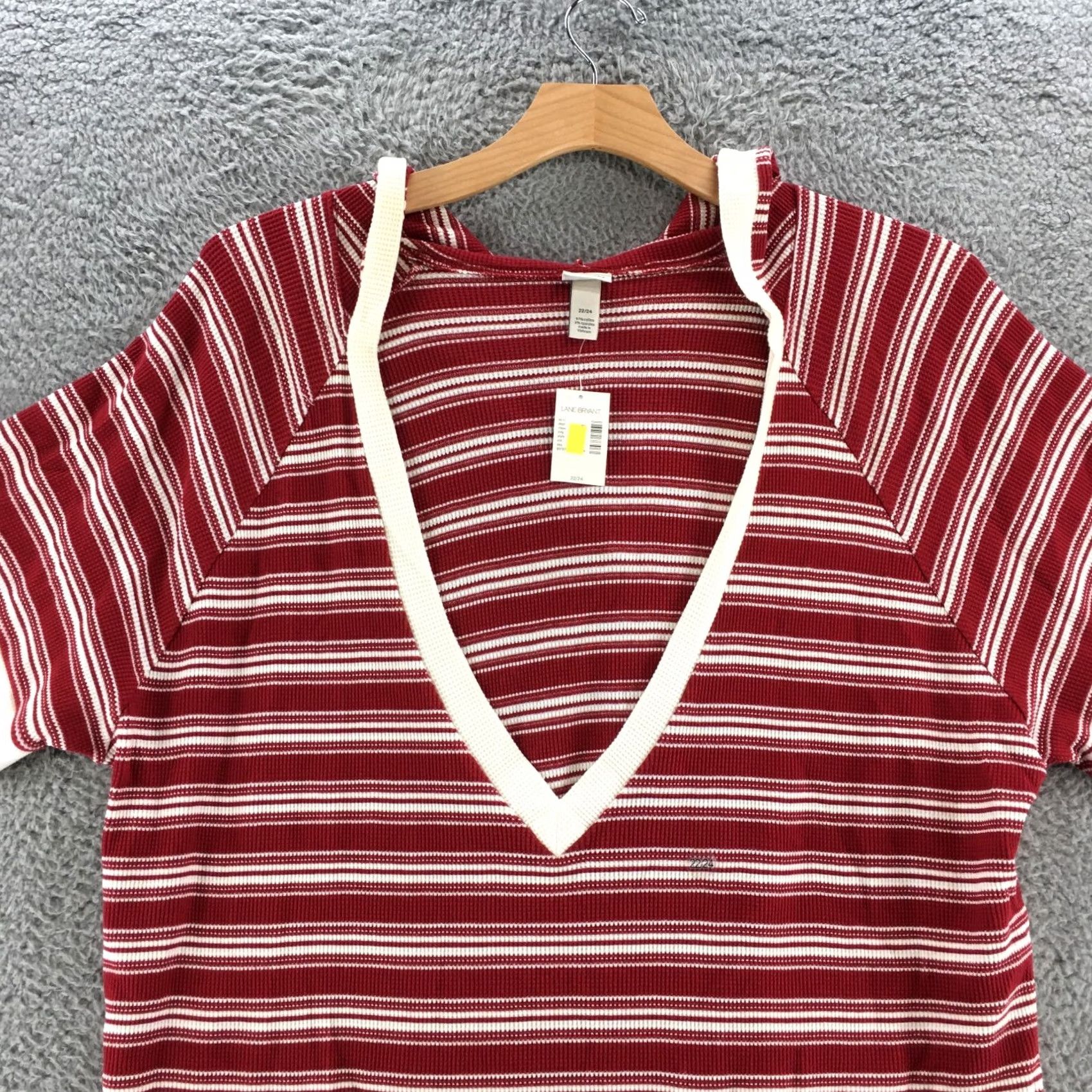 Vintage Venezia Hooded Tee Tshirt Red Striped Cotton Blend V Neck Knit NWT Womens Size 22/24 Size 3XL / US 20-22 - 2 Thumbnail