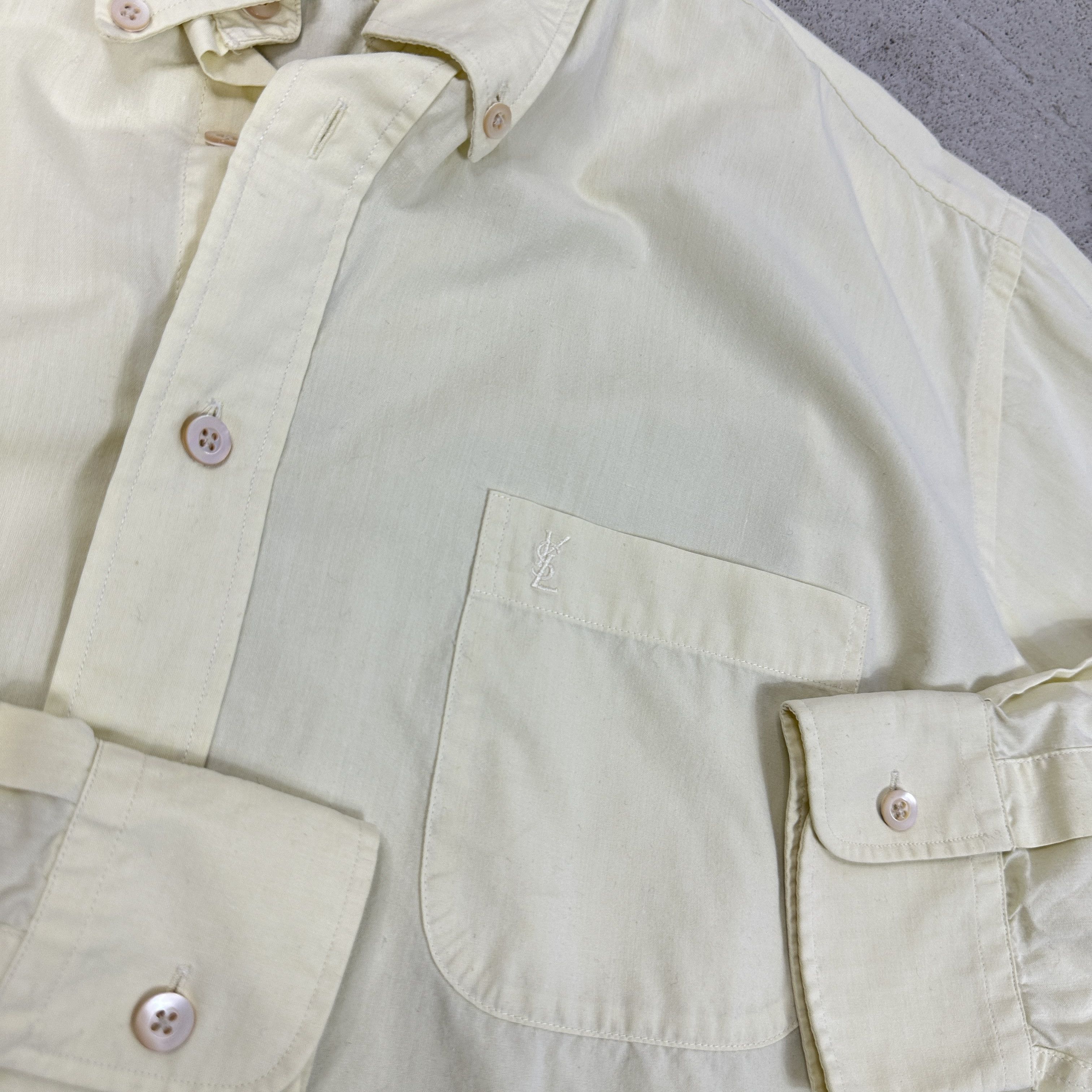 Vintage × Yves Saint Laurent Vintage Preppy Butter Yellow Yves Saint Laurent Shirt Size US XL / EU 56 / 4 - 4 Thumbnail