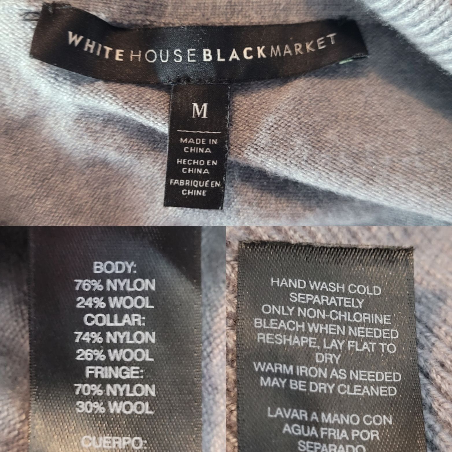 White House Black Market WHBM Fringe Western Cardigan Duster M Gray Wool Heavy Knit S Size M / US 6-8 / IT 42-44 - 3 Thumbnail