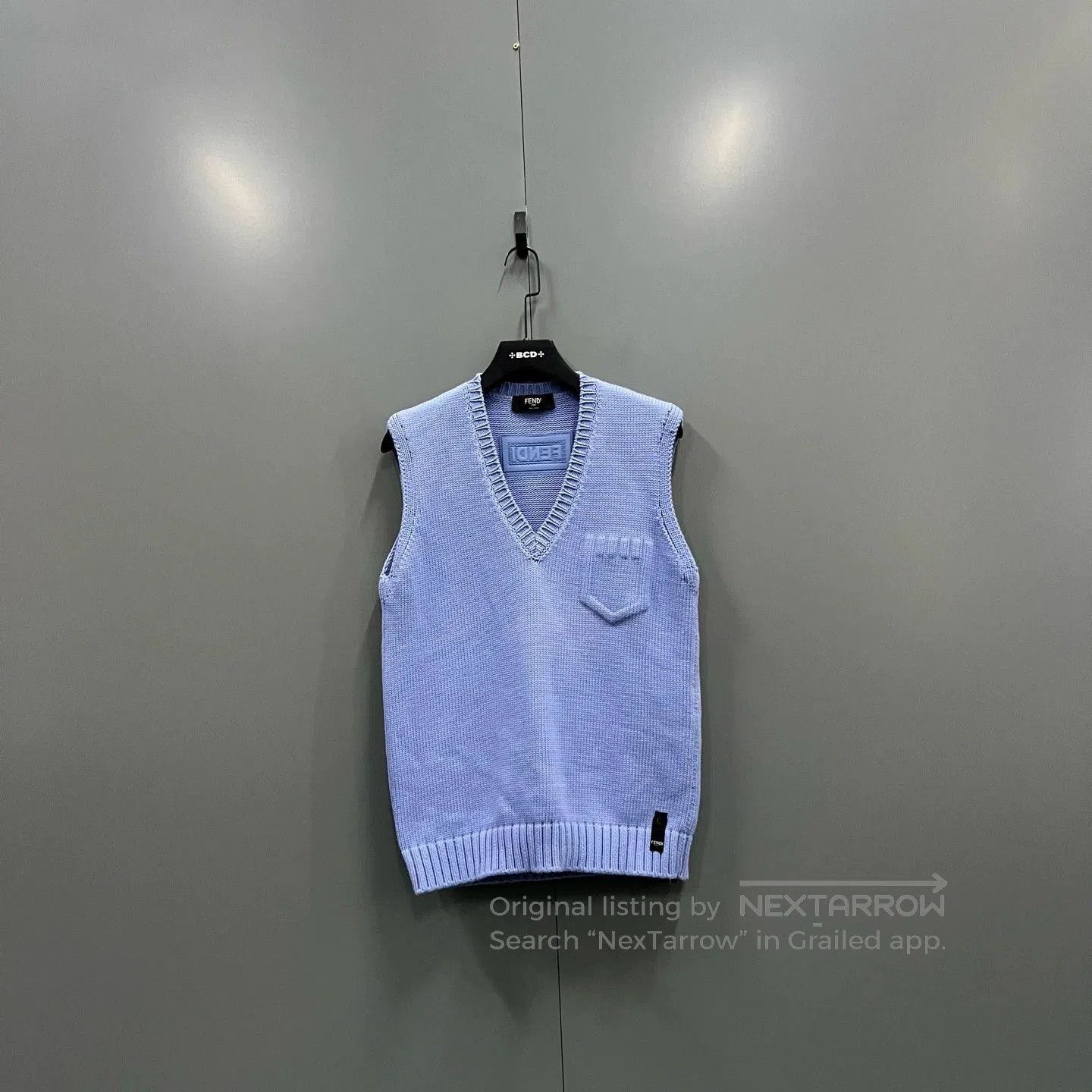 FENDI Blue V-Neck Knit Vest.