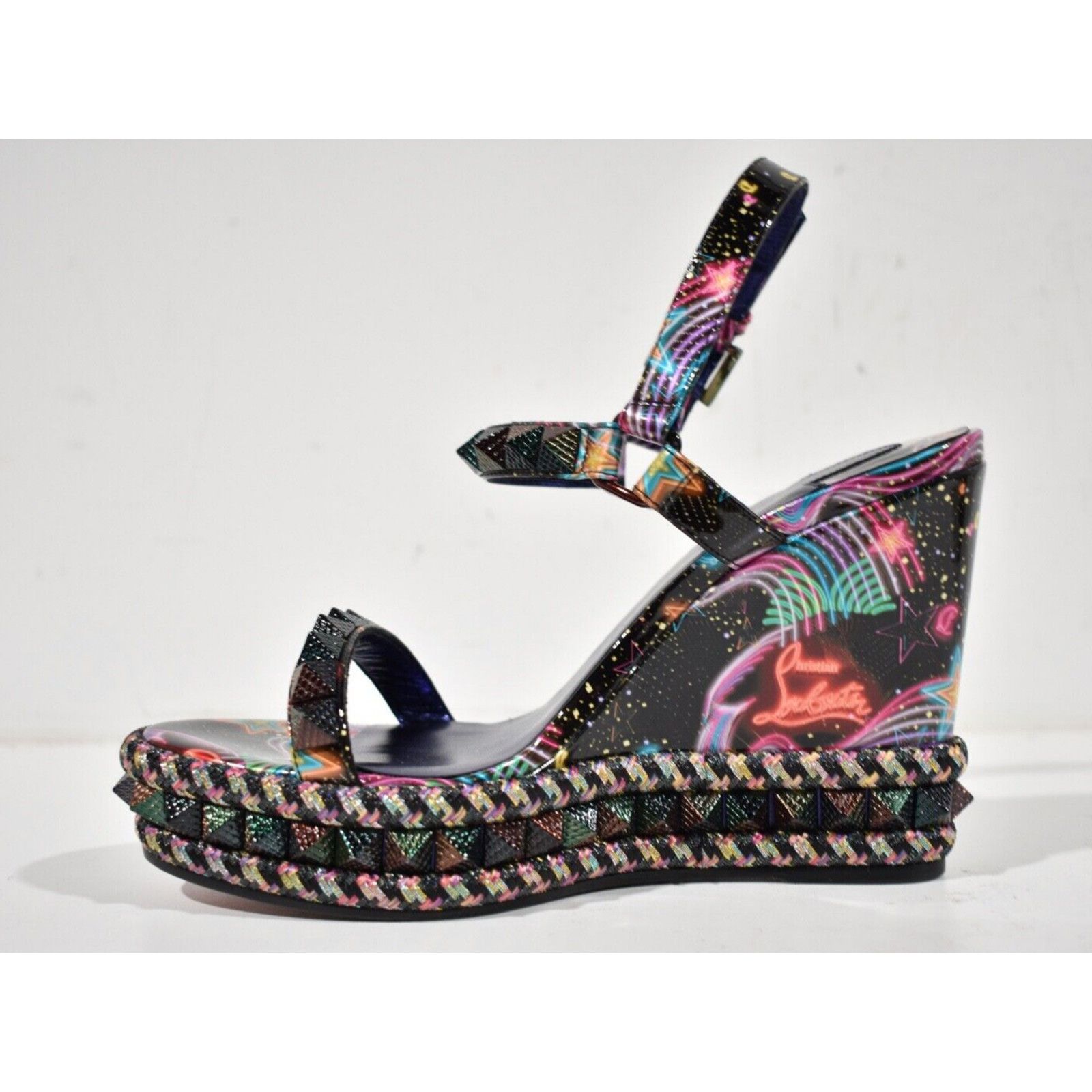 Christian Louboutin Pyraclou 110 Black Starlight Platform Wedge Sandal Heel 35 Size US 5 / IT 35 - 7 Thumbnail