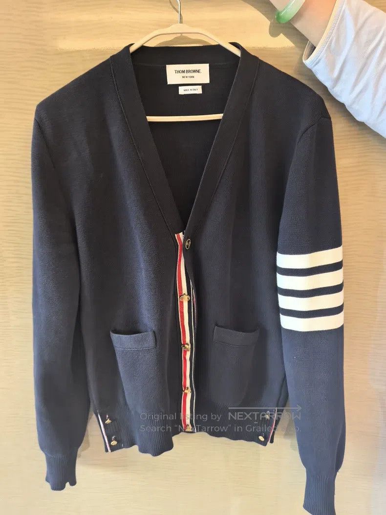 Thom Browne Thom Browne Blue and gray four stripes cardigan Size US S / EU 44-46 / 1 - 1 Thumbnail