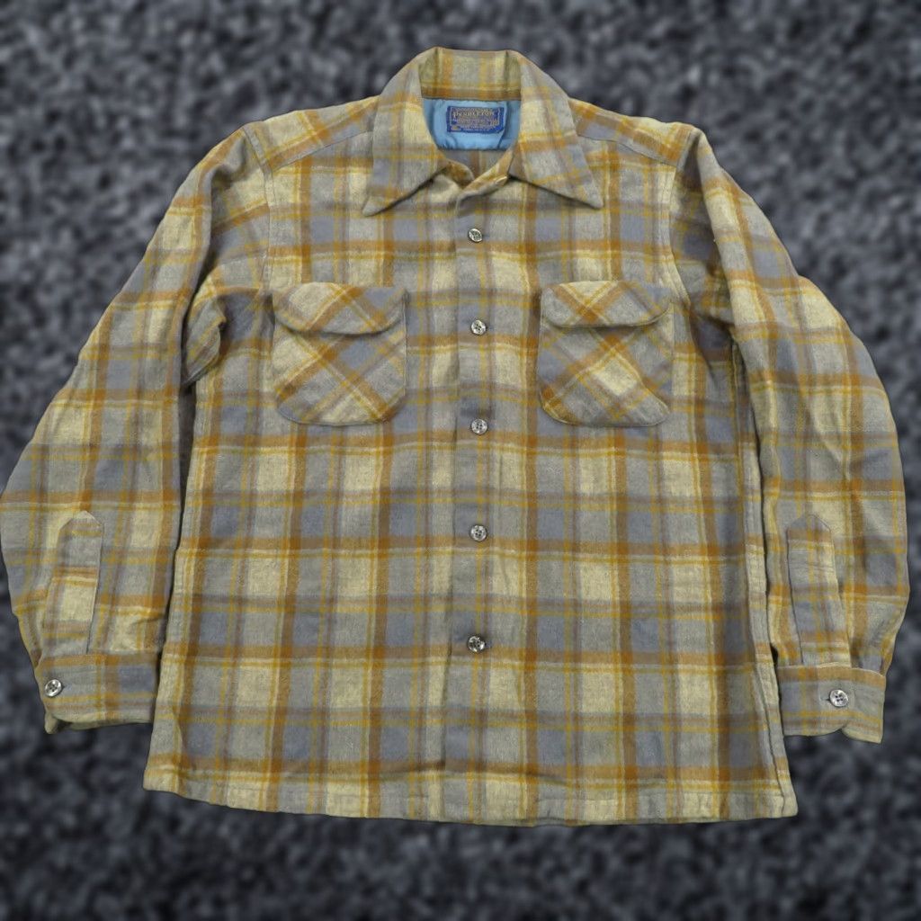 Pendleton VINTAGE Pendleton Board Shirt Mens Medium 60s Brown Grey Earth Tones Loop Collar Shirt Mens M Gray Plaid 60s Classic Outdoor Boys? Size US M / EU 48-50 / 2 - 1 Thumbnail
