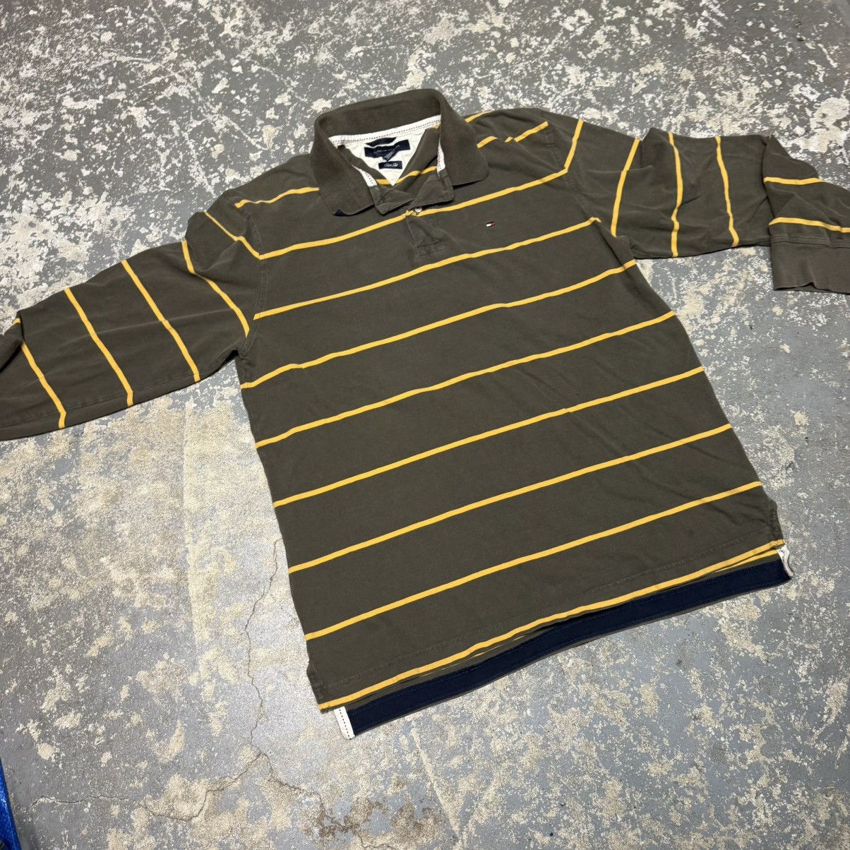 Vintage Vintage Tommy Hilfiger Brown Yellow Striped Polo Tshirt Size US M / EU 48-50 / 2 - 7 Thumbnail