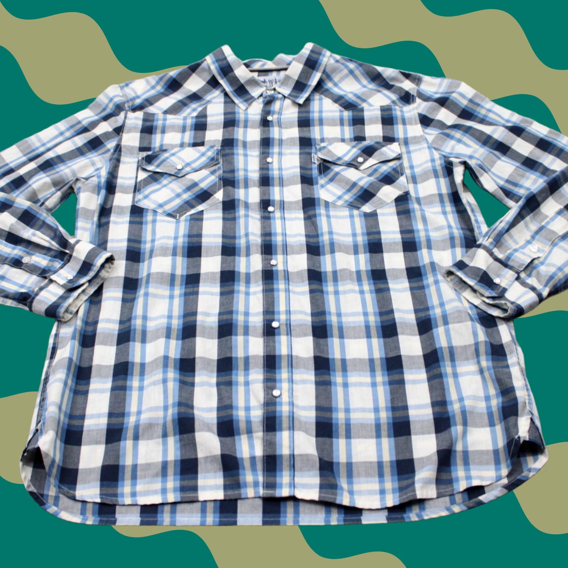 Levi's Levi's Pearl Snap Shirt Mens XL Blue/White/Yellow Plaid Western L/S Cowboy Size US XL / EU 56 / 4 - 1 Thumbnail