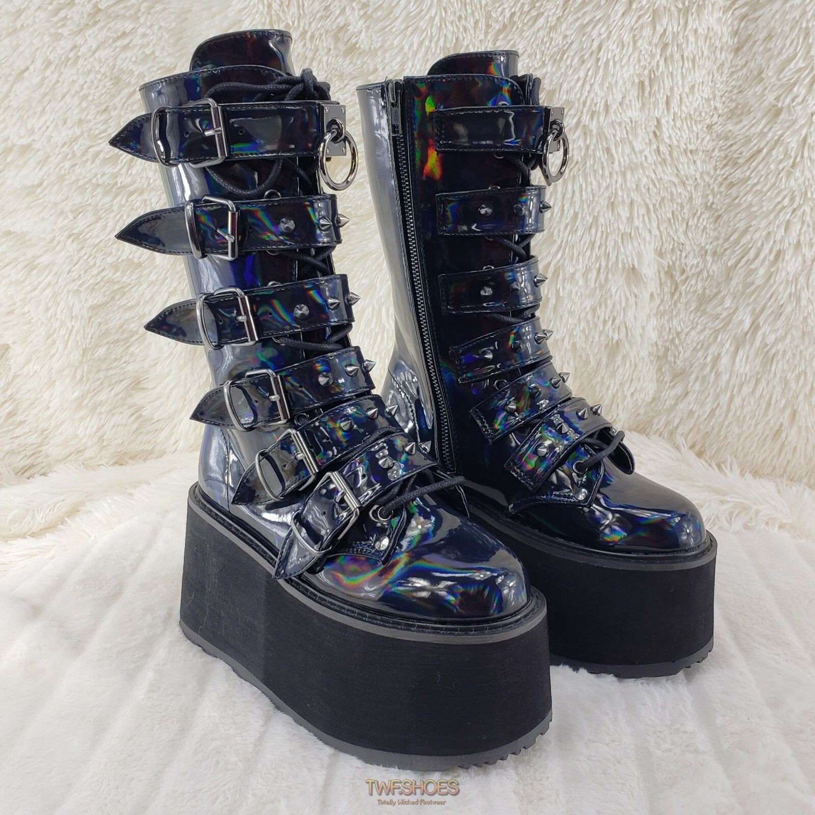 Demonia Cult DEMONIA Damned 225 Goth Punk Grunge 3.5" Platform Calf Boots Size US 6 / IT 36 - 7 Thumbnail