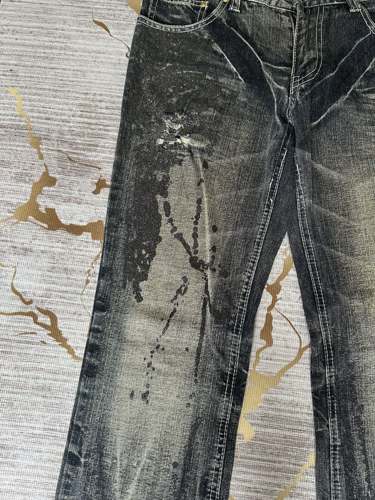 Tornado Mart FLARE Black Barcara Distressed Claw Marks Design Denim Size US 32 / EU 48 - 8 Thumbnail