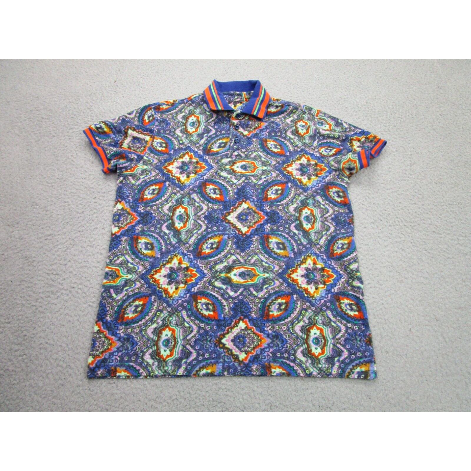 Image of Etro Shirt Mens Xs, S Blue Orange Slim Fit Knit Paisley Luxury Adult Small in White