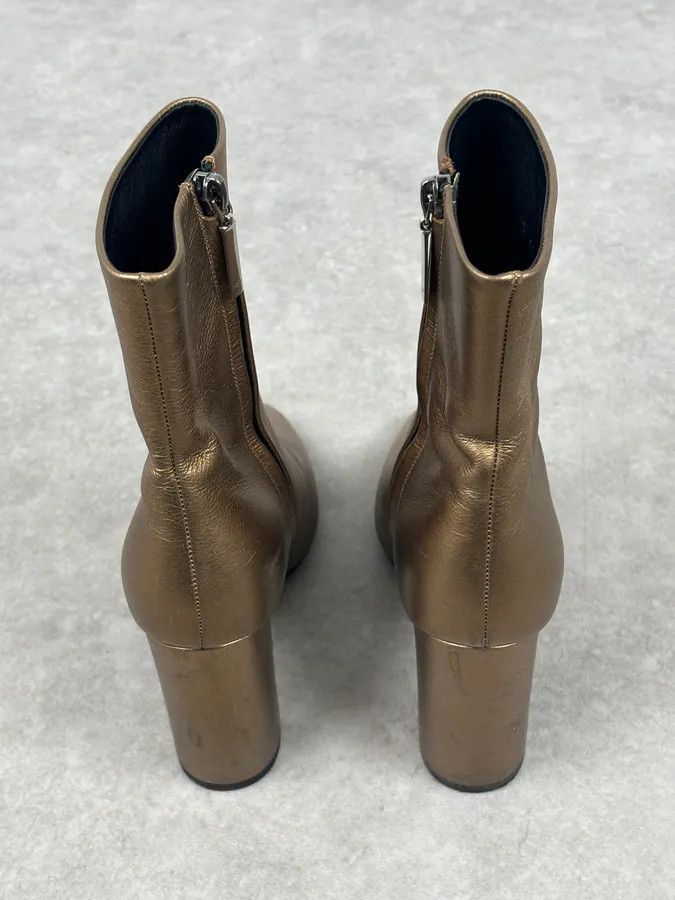 Saint Laurent Paris Saint Laurent Gold Leather Ruched Block Heel Bootie Size US 8 / IT 38 - 7 Thumbnail