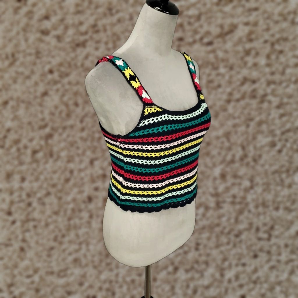 Jessica Simpson JESSICA SIMPSON Crochet Striped Cropped Tank Top Womens XS Multicolor Bohemian NWT Size XS / US 0-2 / IT 36-38 - 1 Thumbnail